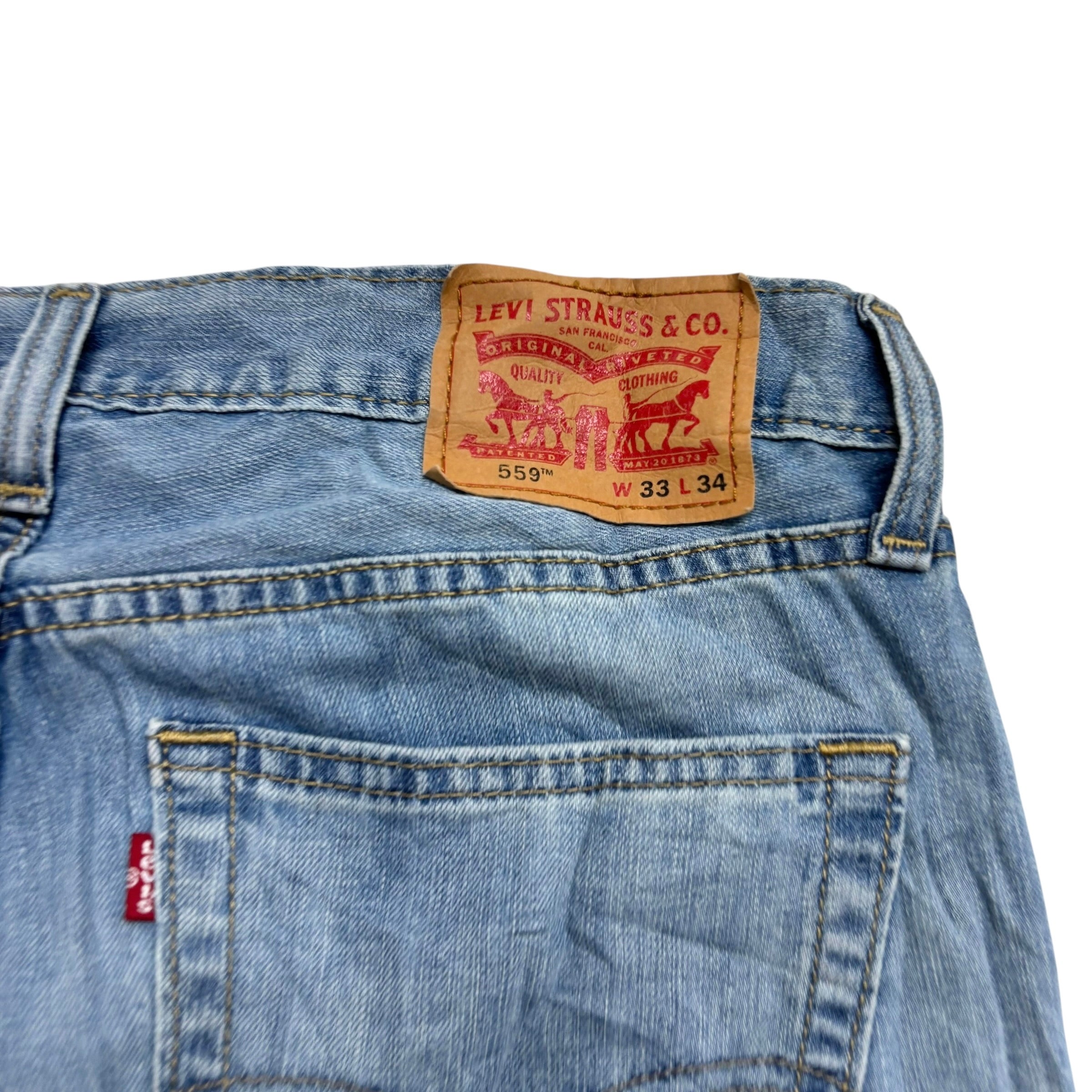 Levis 559 Jeans W33 L34 Mens Light Blue Relaxed Straight Fit Denim (E)