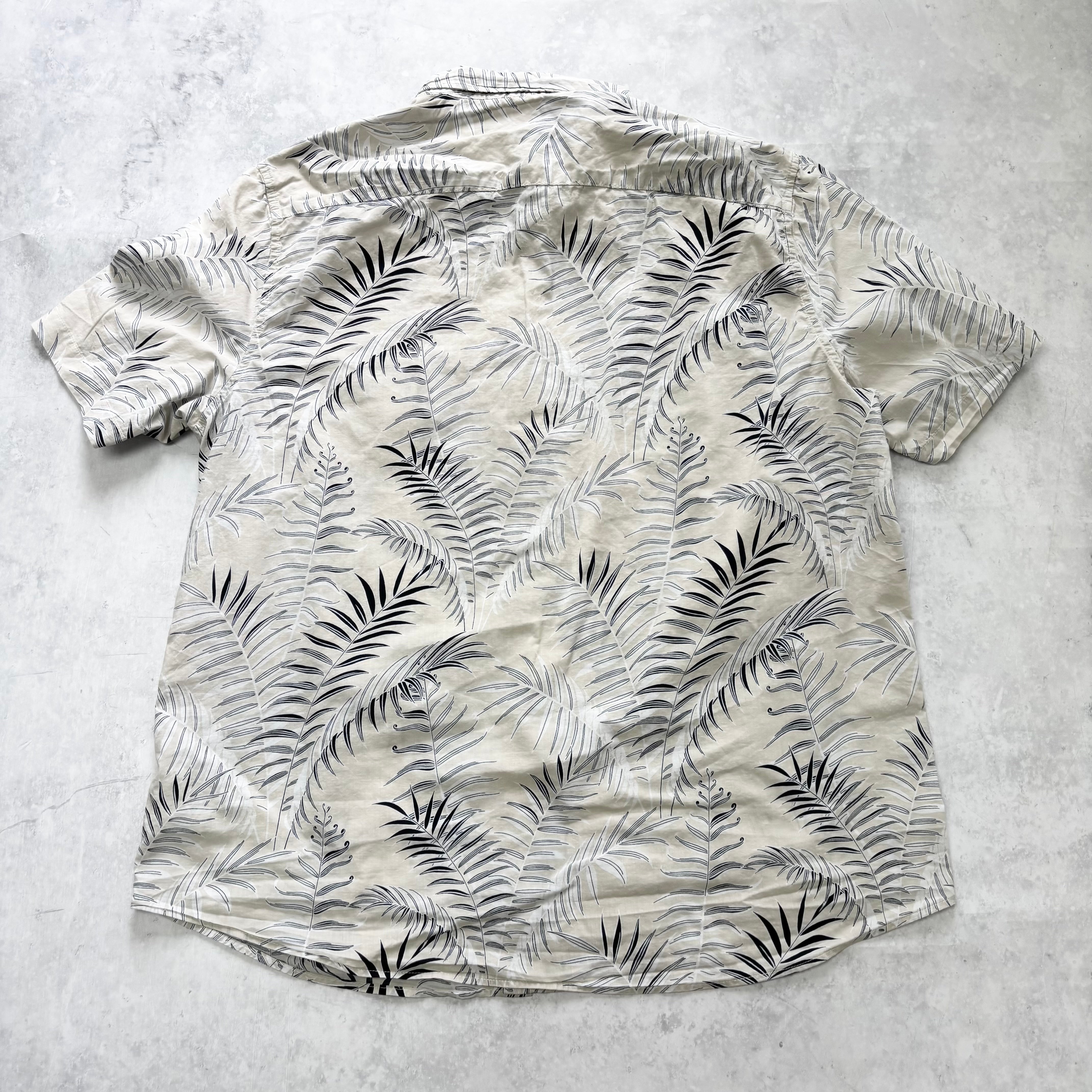 Hawaiian Shirt Mens XL Beige Floral Aloha Short Sleeve Cotton (E)