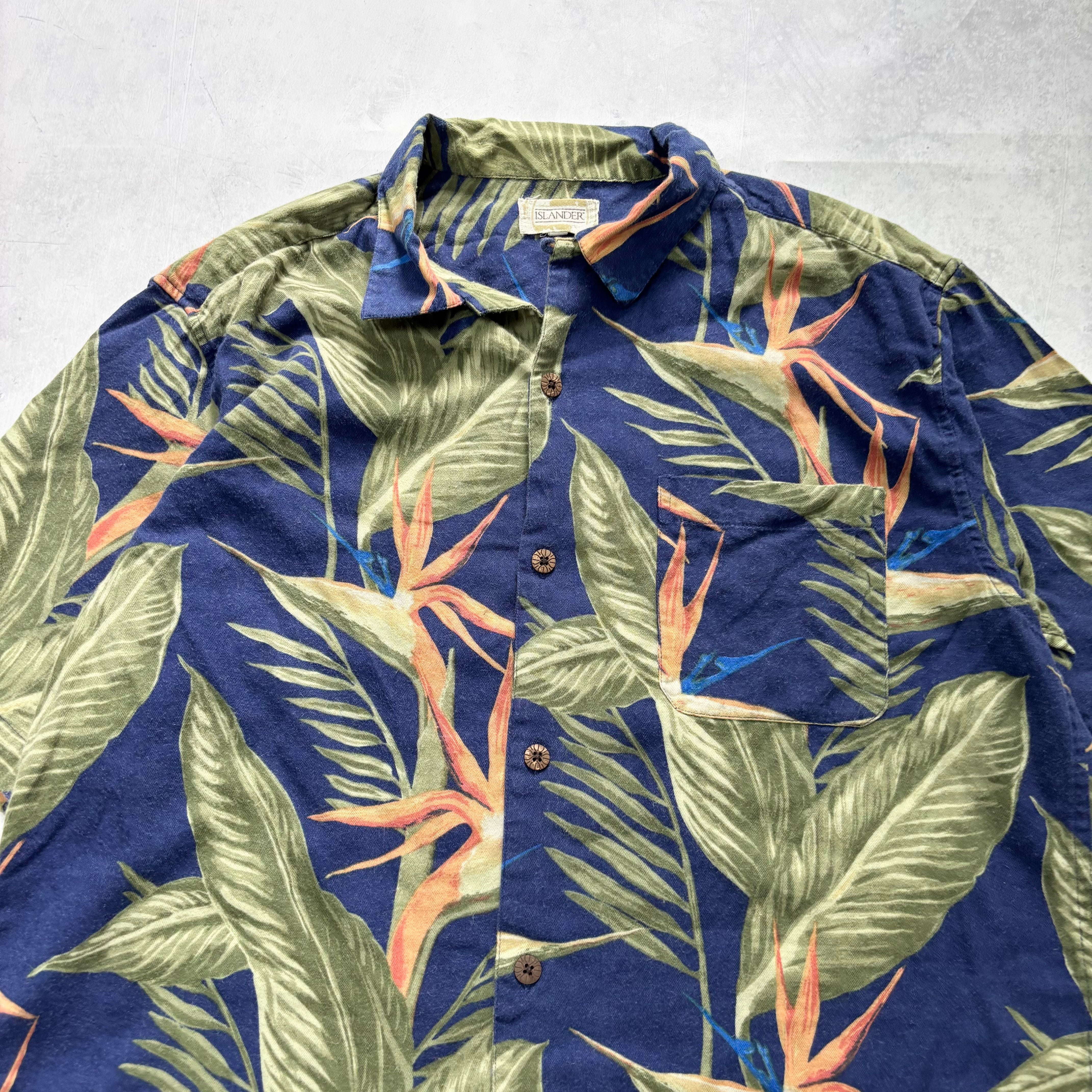 Vintage Hawaiian Shirt Mens Large Blue Floral Aloha Short Sleeve