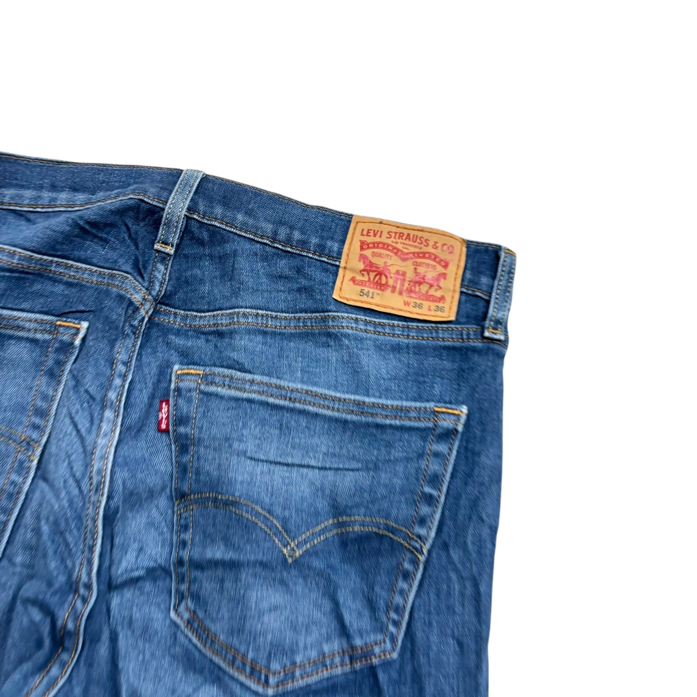 Levis 541 Jeans W36 L36 Mens Mid Blue Athletic Tapered Fit Stretch Denim (E)