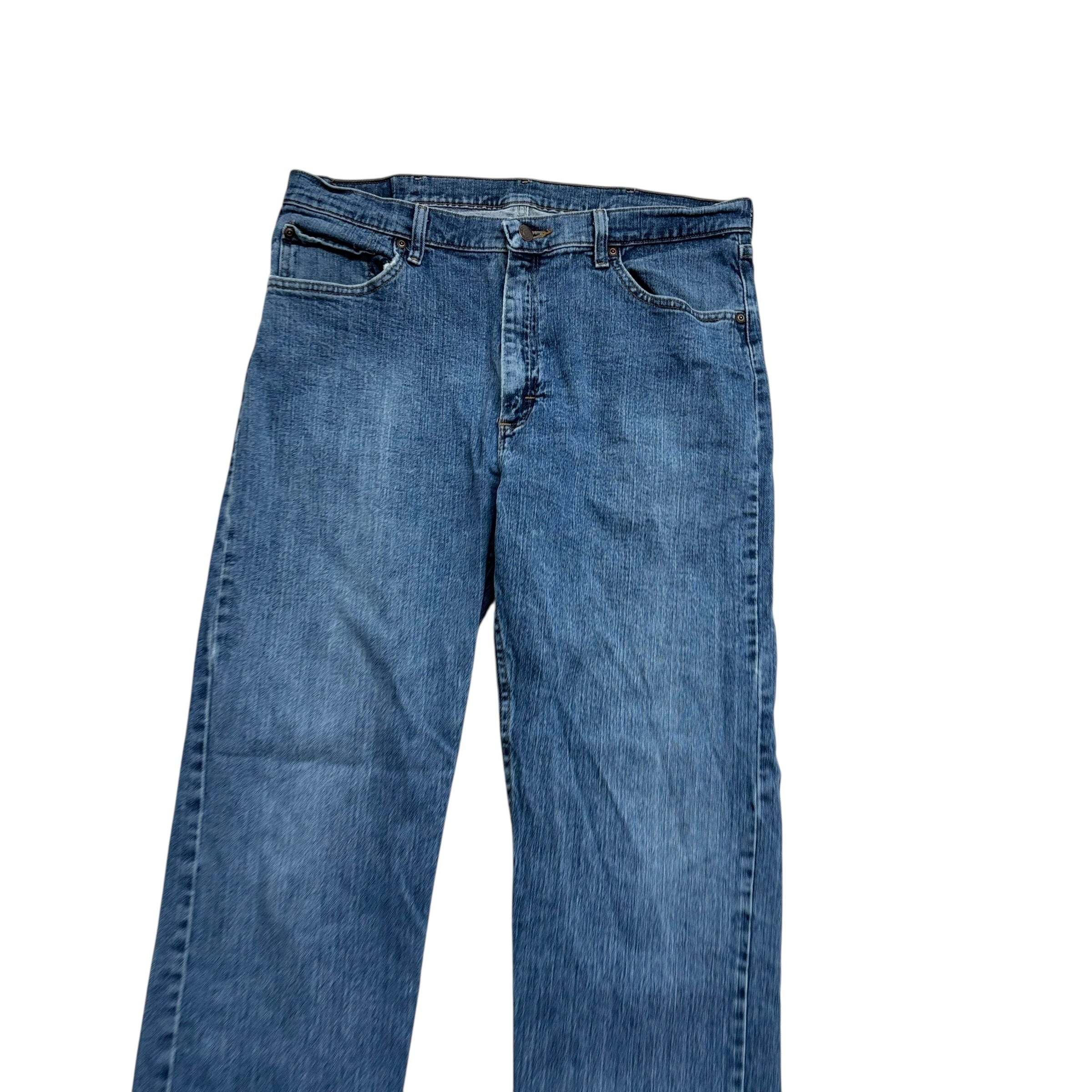 Wrangler Jeans W36 L32 Mens Mid Blue Regular Straight Fit Stretch Denim (E)