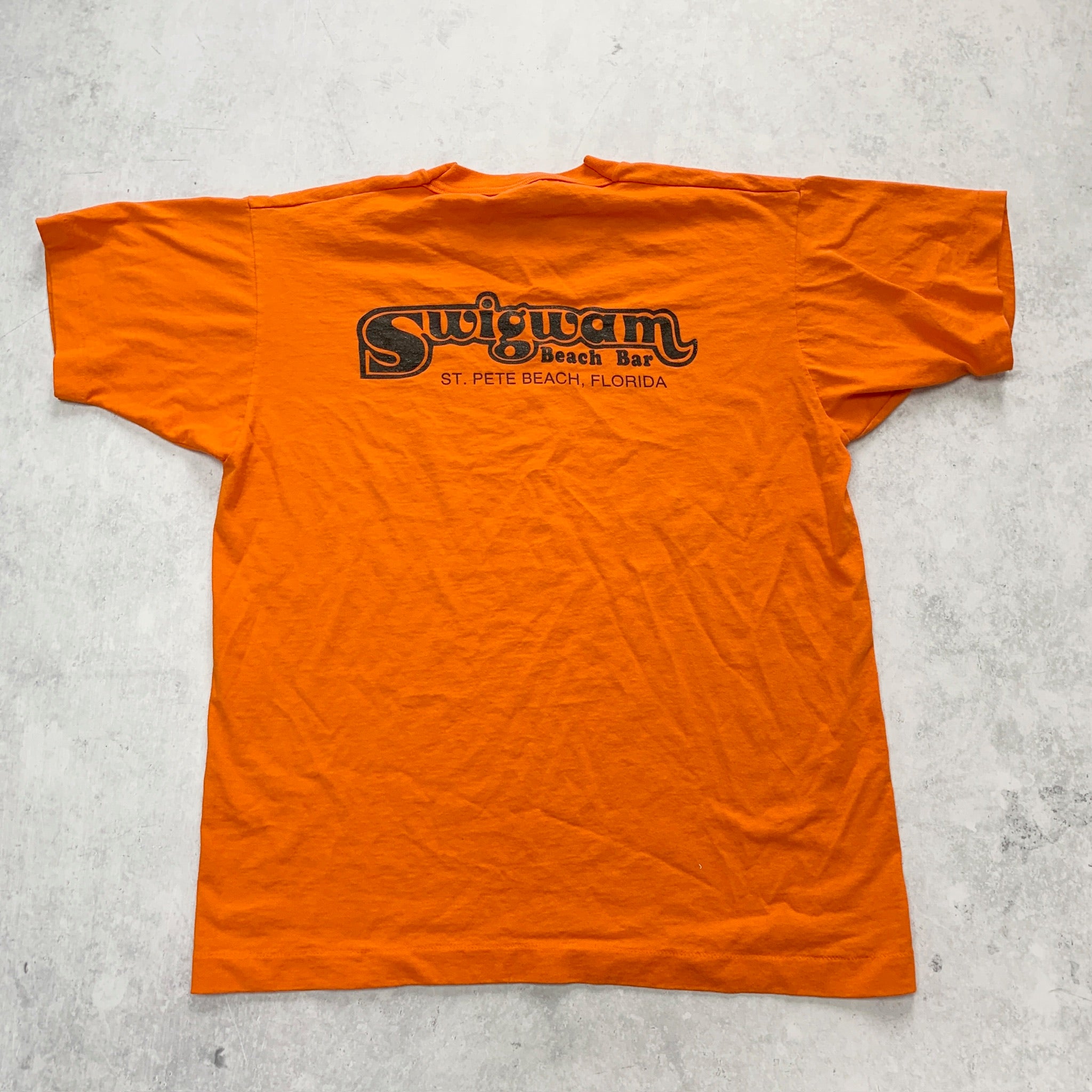 Vintage T Shirt Mens Medium Orange Single Stitch Graphic Print 90s USA Tourist