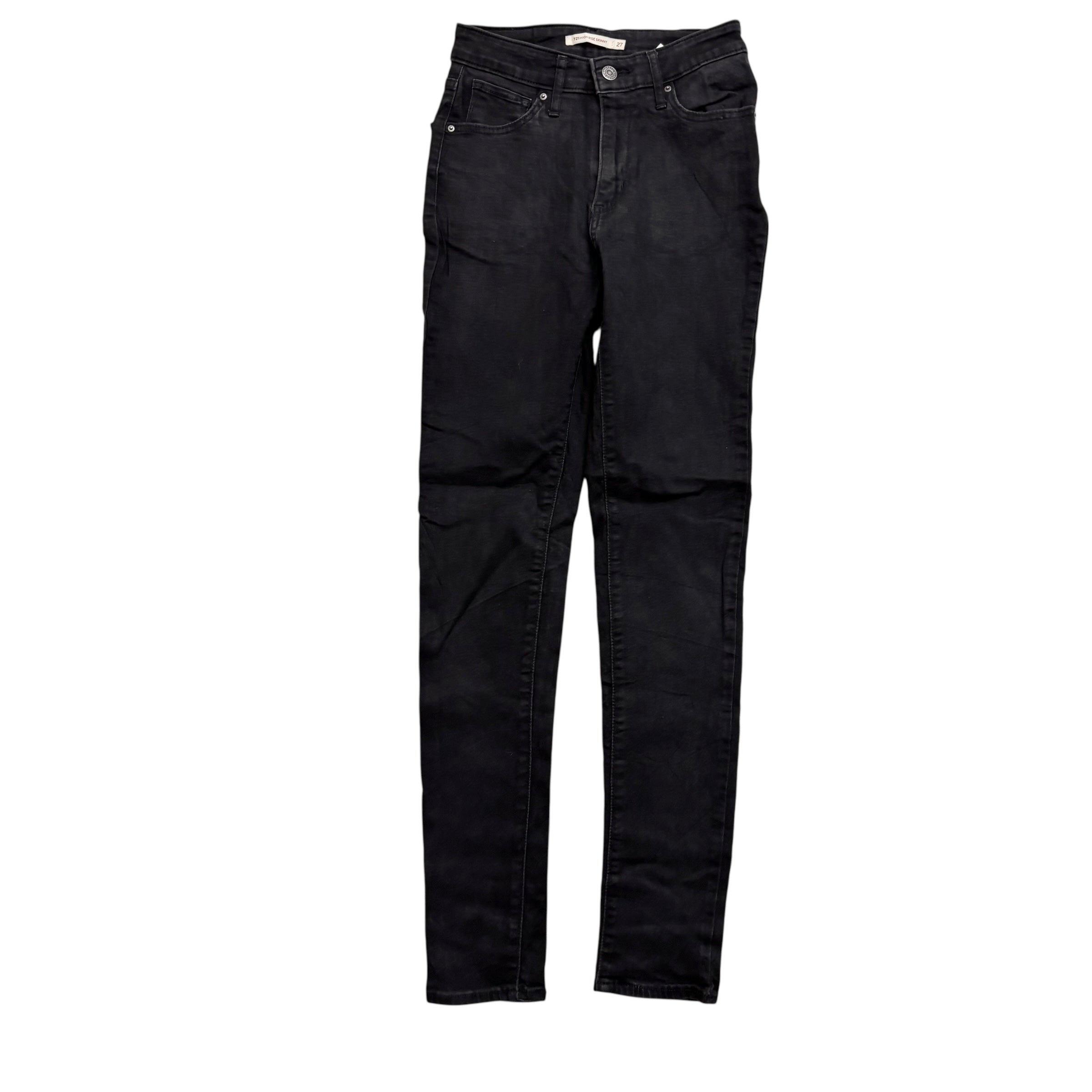 Levis 721 Jeans W24 L30 Womens High Rise Skinny Black Stretch Denim (E)