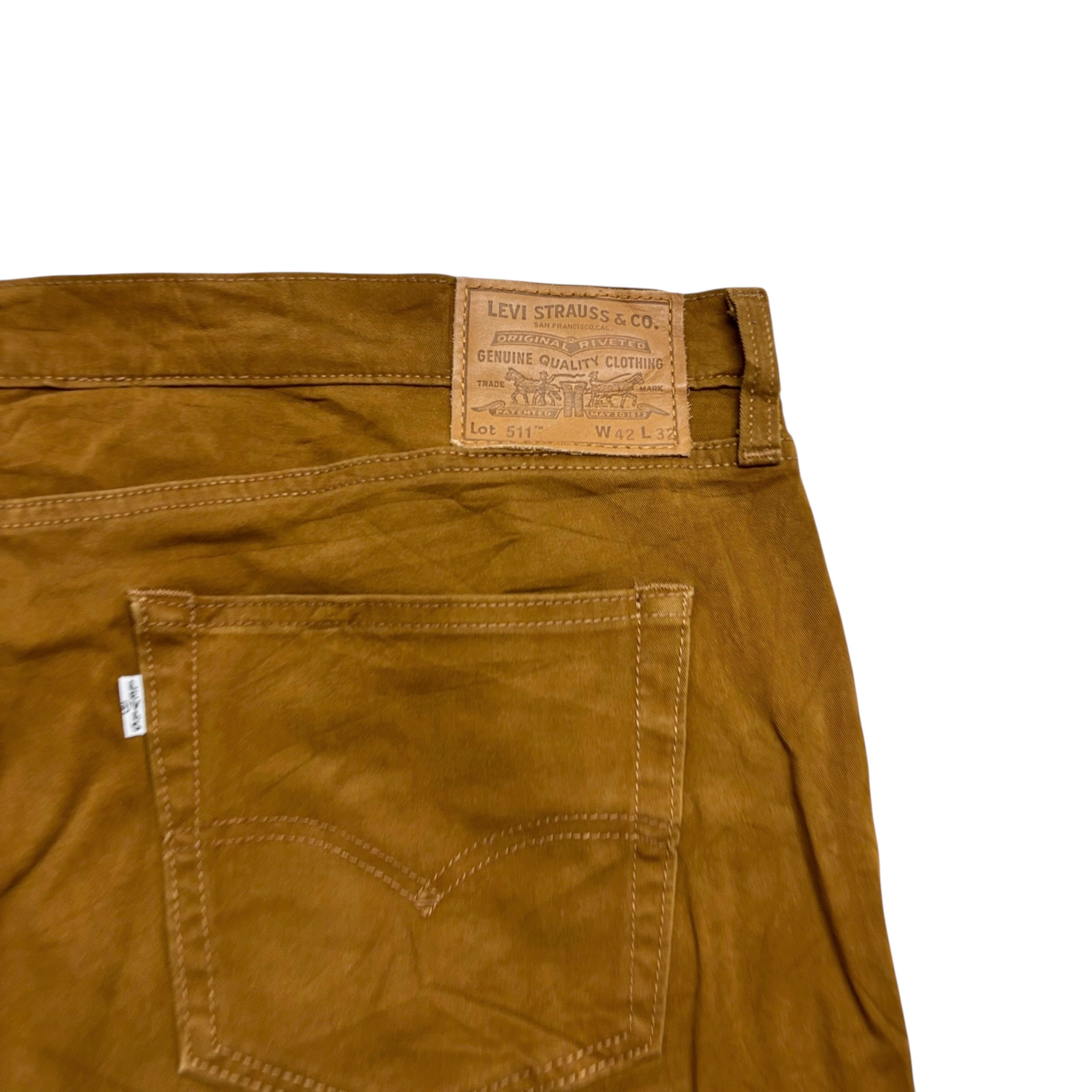 Levis 511 Trousers W44 L32 Mens Brown Slim Fit Stretch Premium Pants (E)