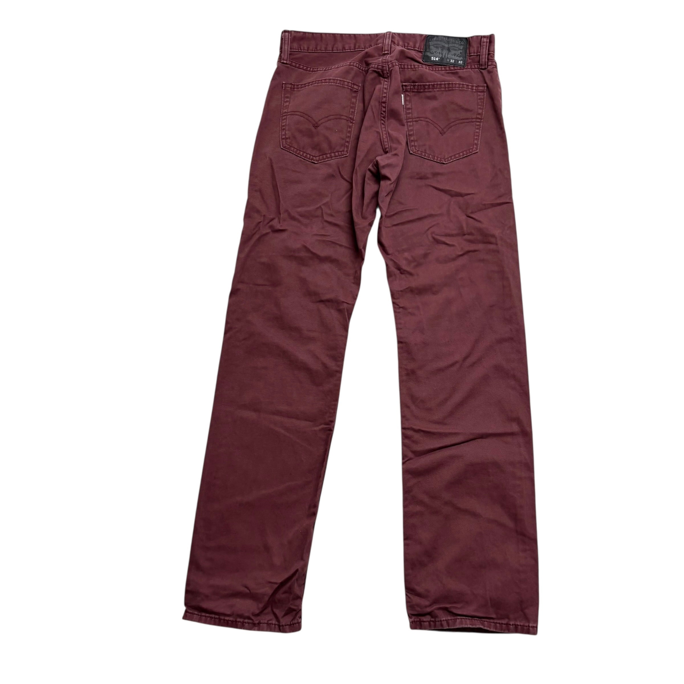 Levis 514 Trousers W32 L32 Mens Burgundy Regular Straight Fit Cotton Pants