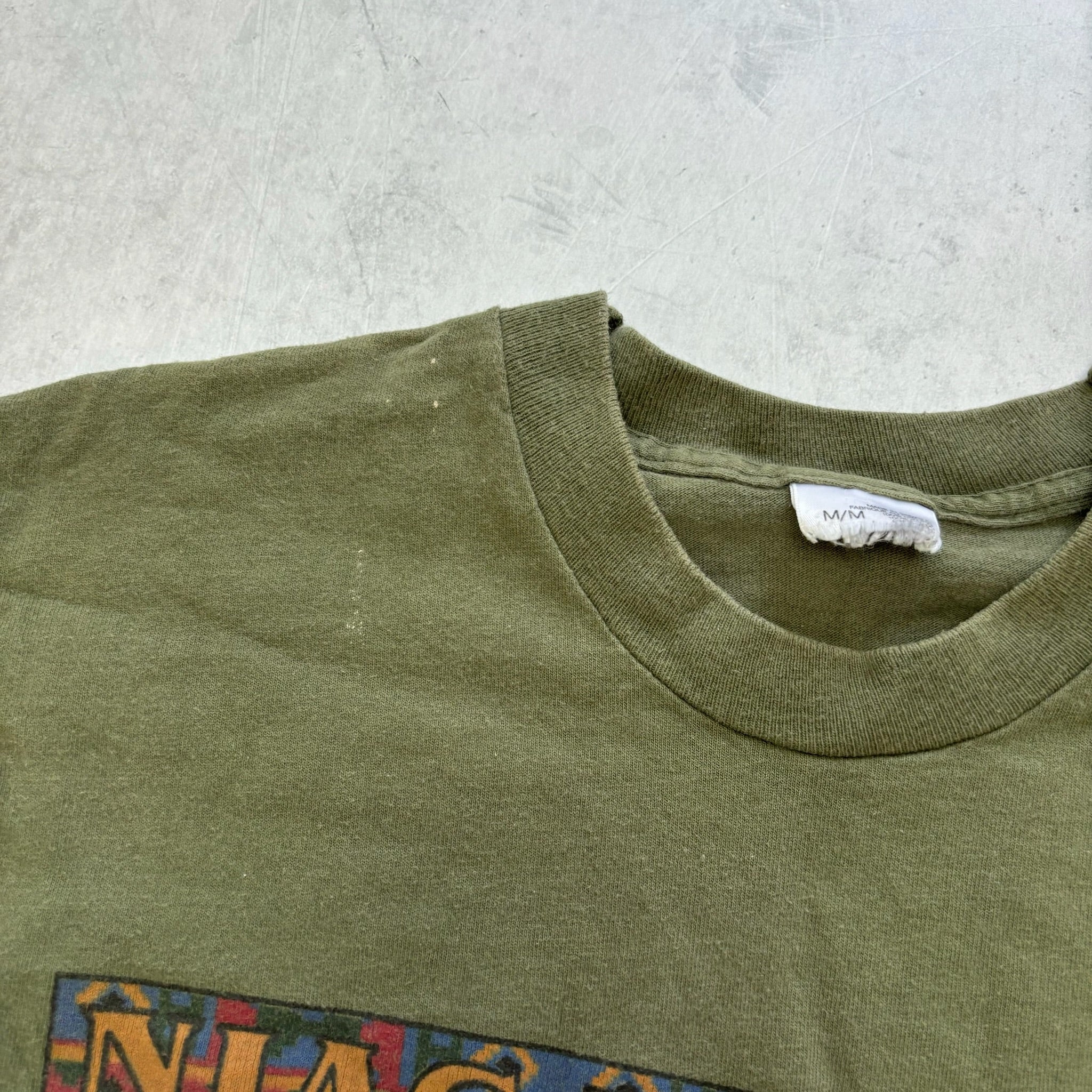 Vintage T Shirt Mens Medium Green Single Stitch Graphic Print 90s USA Tourist