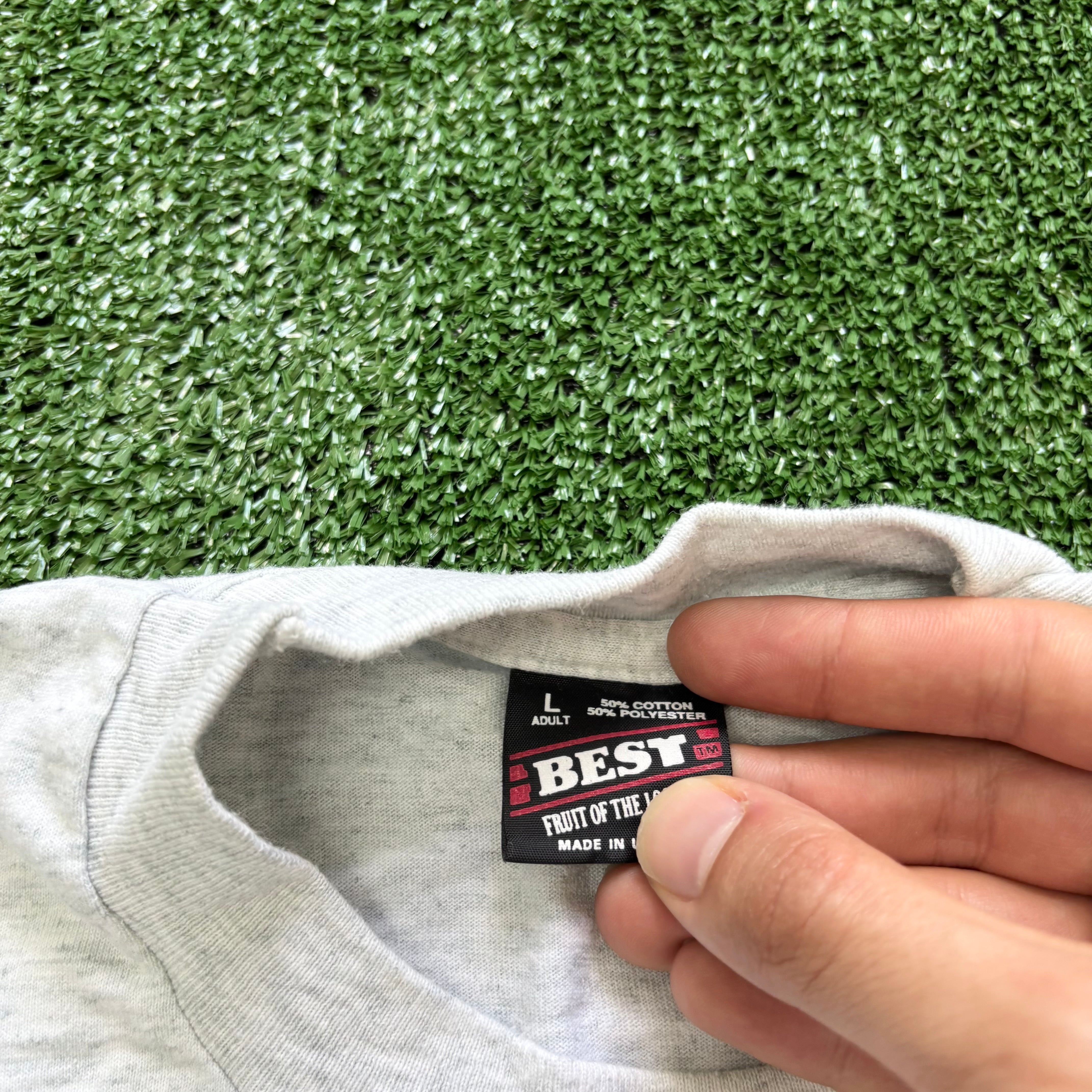 Vintage T Shirt Mens Large Grey Single Stitch Graphic Print 90s USA Run (E)