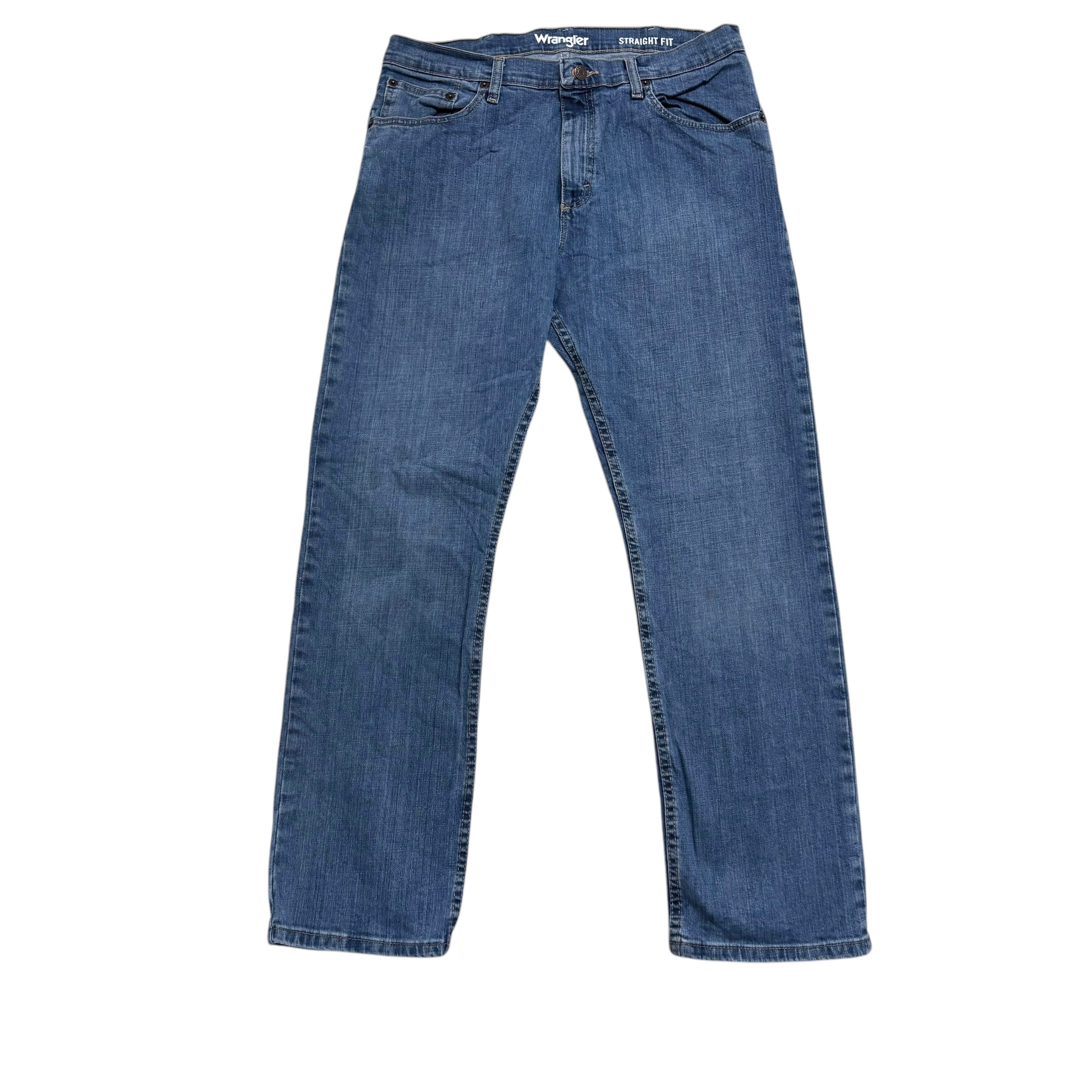 Wrangler Jeans W34 L30 Mens Mid Blue Regular Straight Fit Stretch Denim