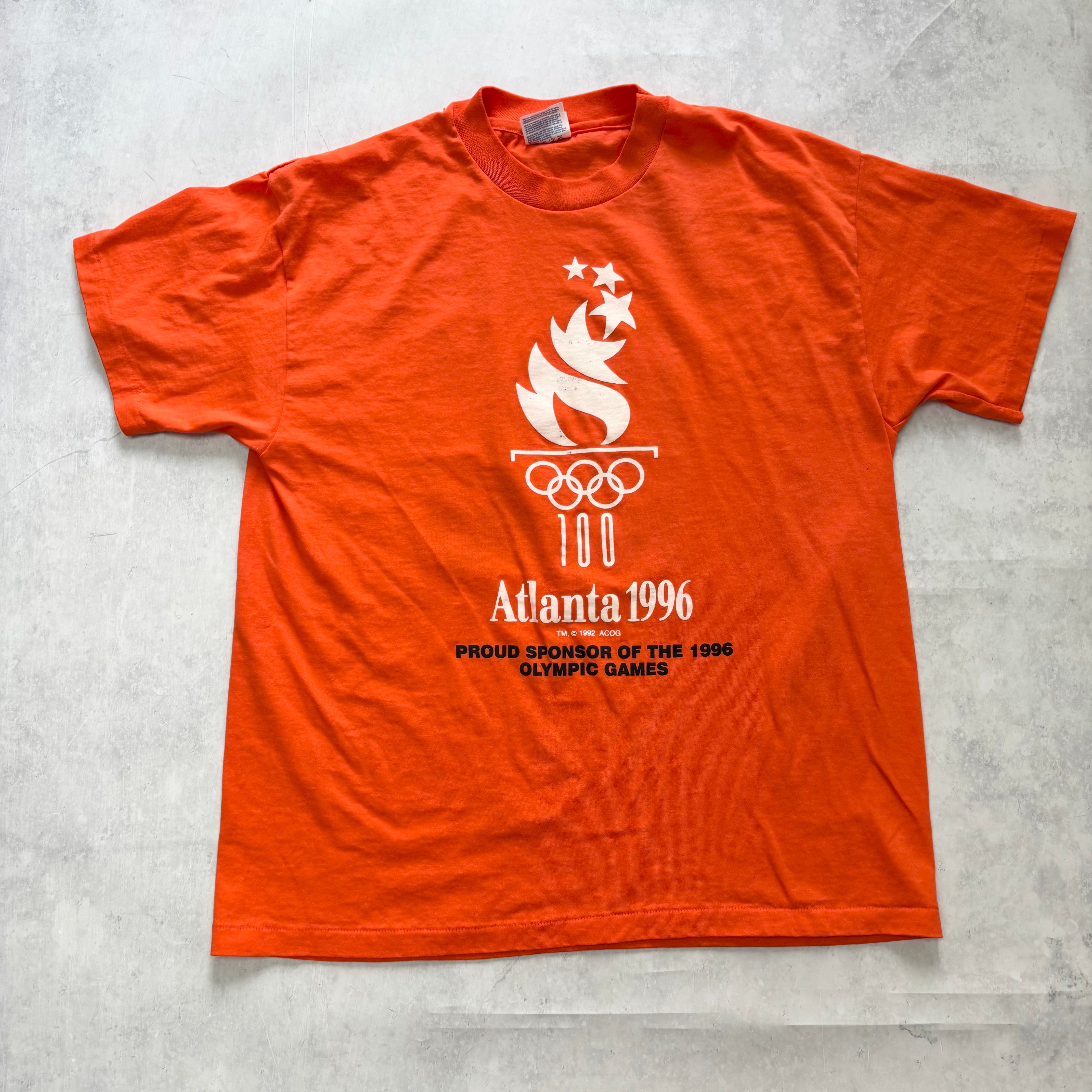 Vintage T Shirt Mens Large Orange Single Stitch Graphic Print 90s Olympics