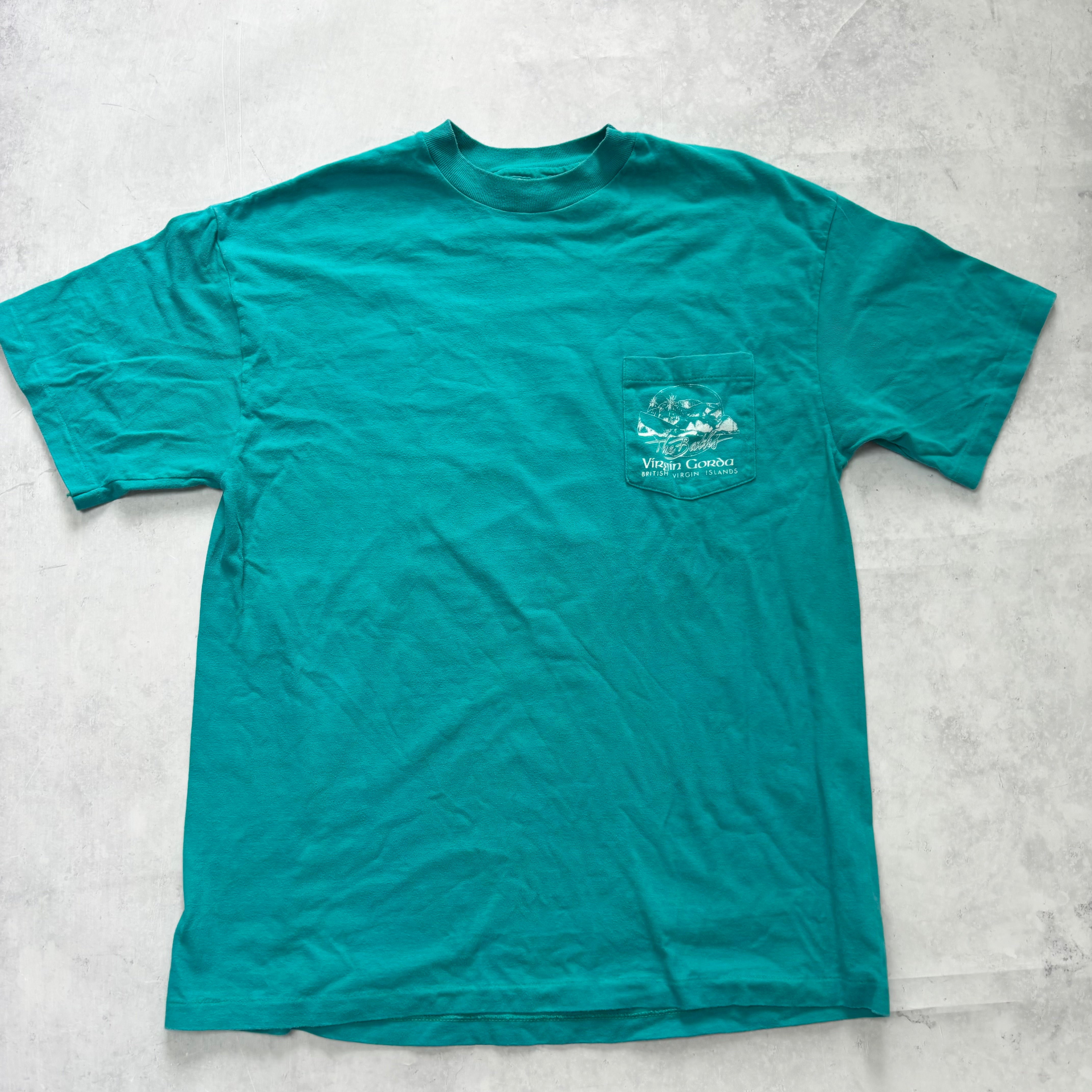 Vintage T Shirt Mens Medium Teal Green Single Stitch Graphic Print 90s