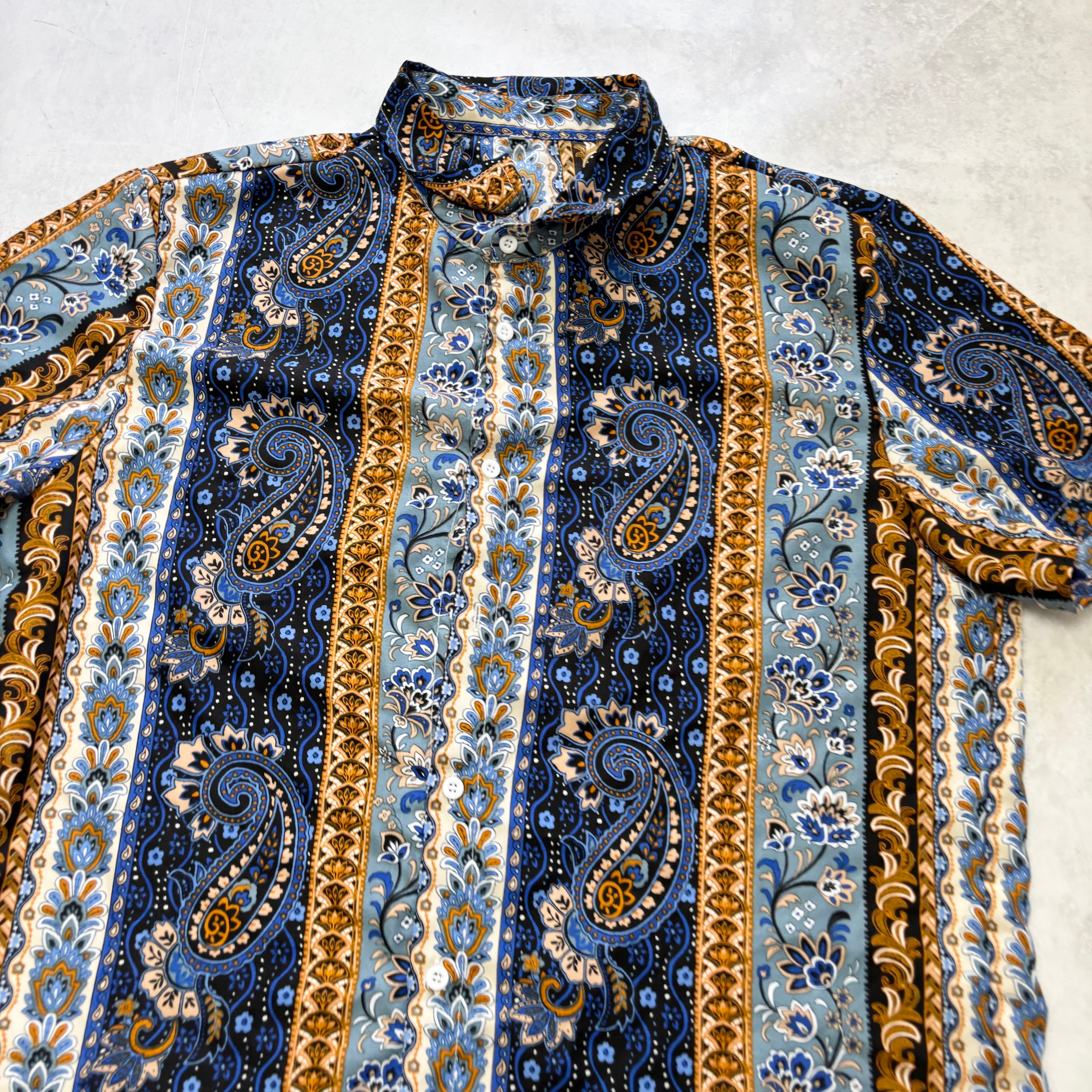Hawaiian Shirt Mens Large Blue Floral Aloha Short Sleeve Polyester (E)