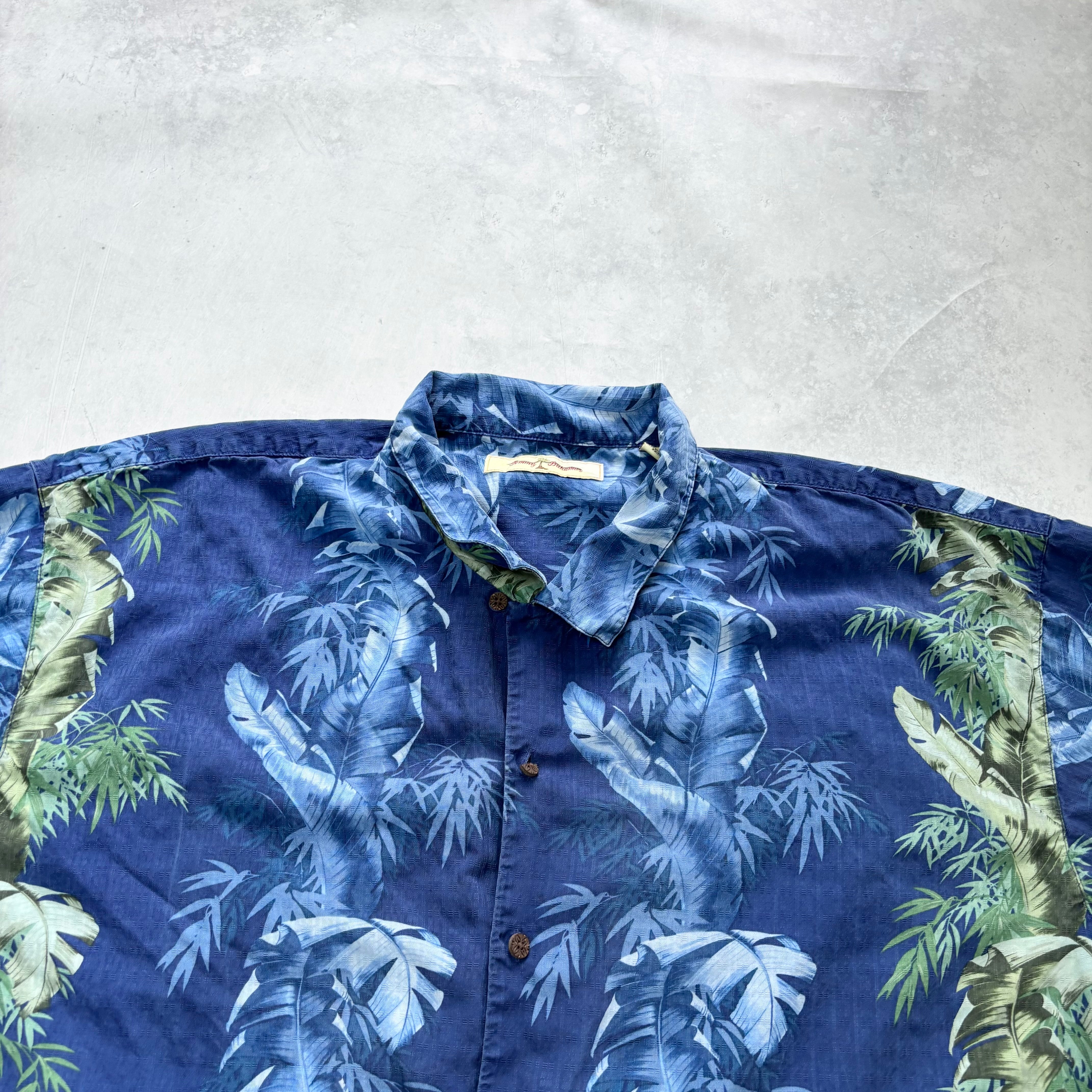 Vintage Hawaiian Shirt Mens 3XL Blue Floral Tommy Bahama Short Sleeve Silk