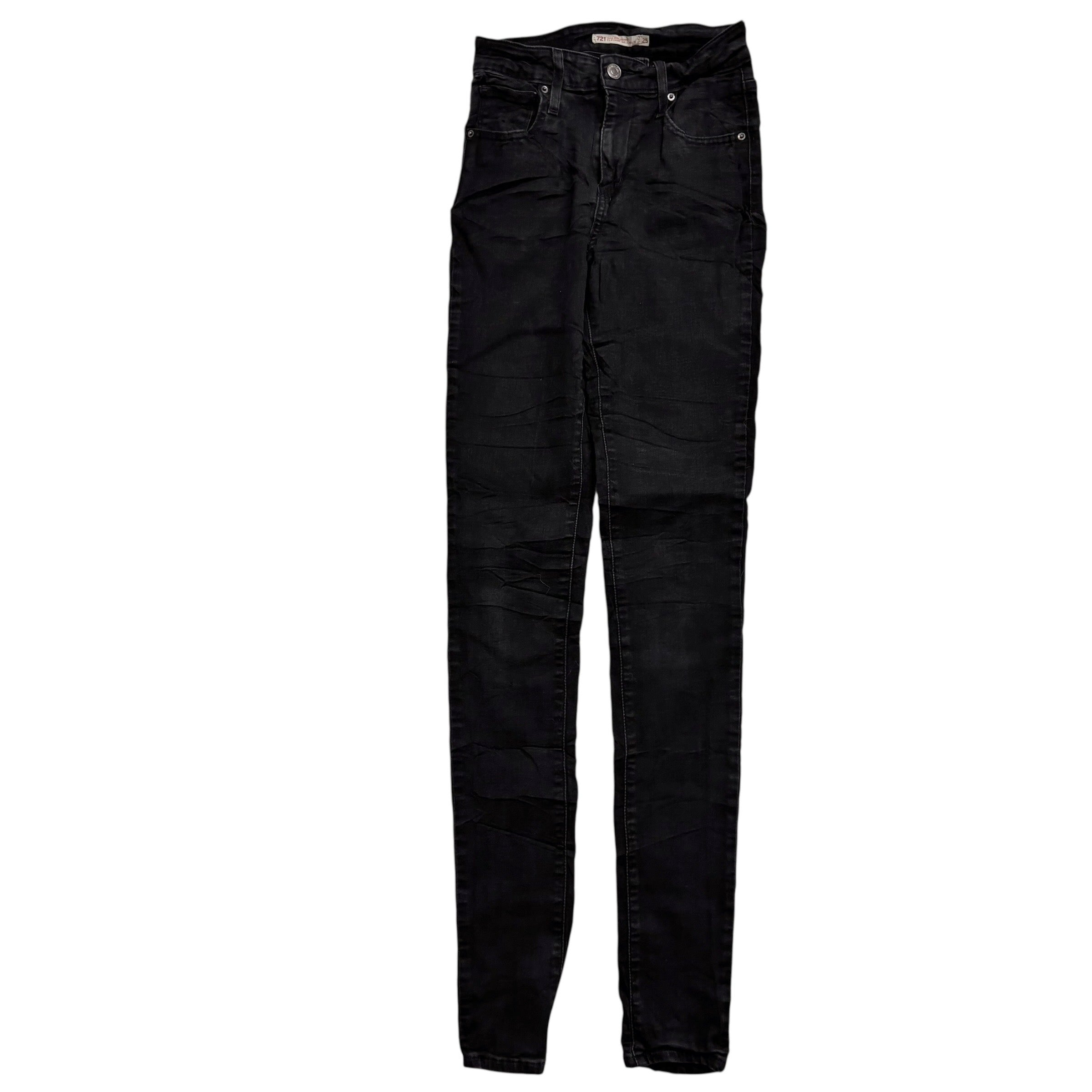 Levis 721 Jeans W23 L32 Womens High Rise Skinny Black Stretch Denim