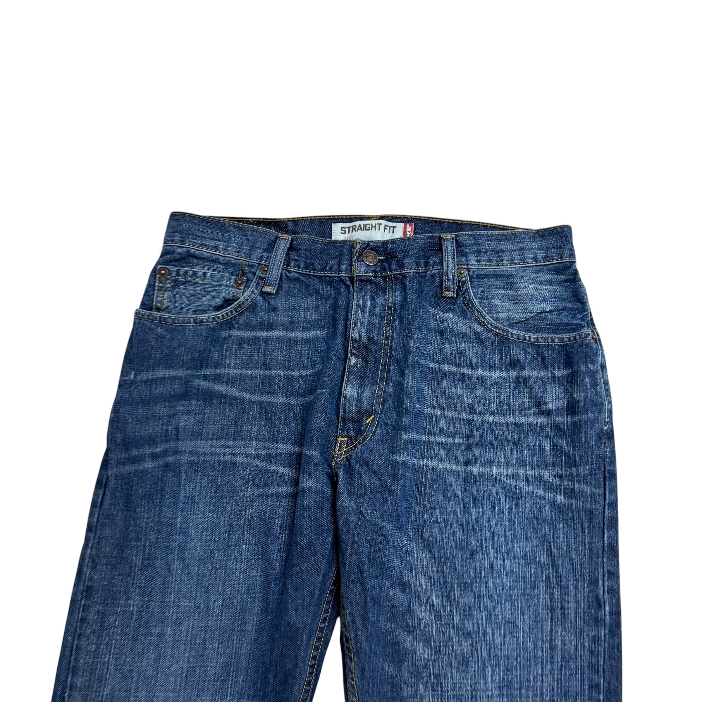Levis 505 Jeans W34 L32 Mens Dark Blue Regular Straight Fit Vintage Denim (E)