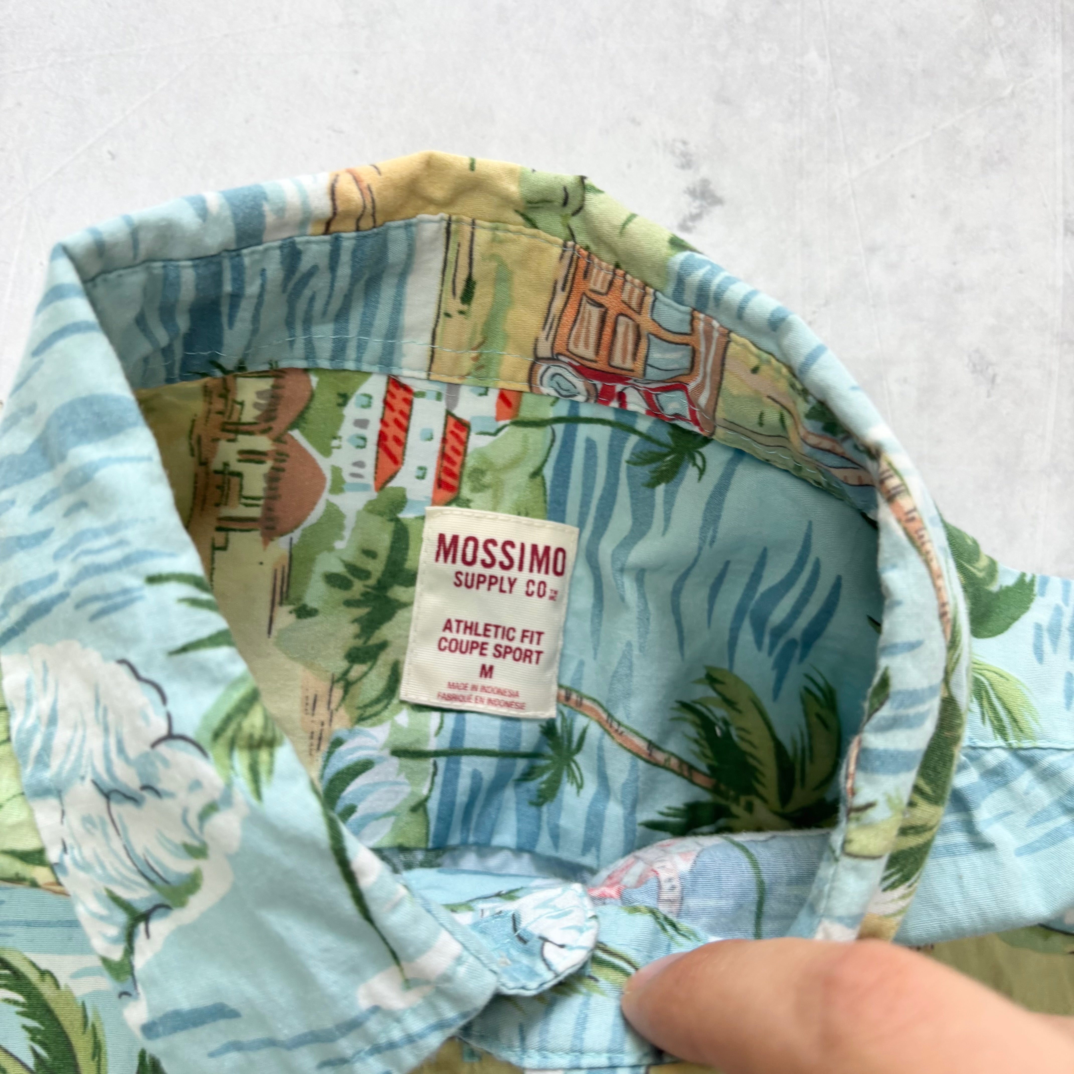 Hawaiian Shirt Mens Medium Blue Floral Aloha Short Sleeve Athletic Fit (E)