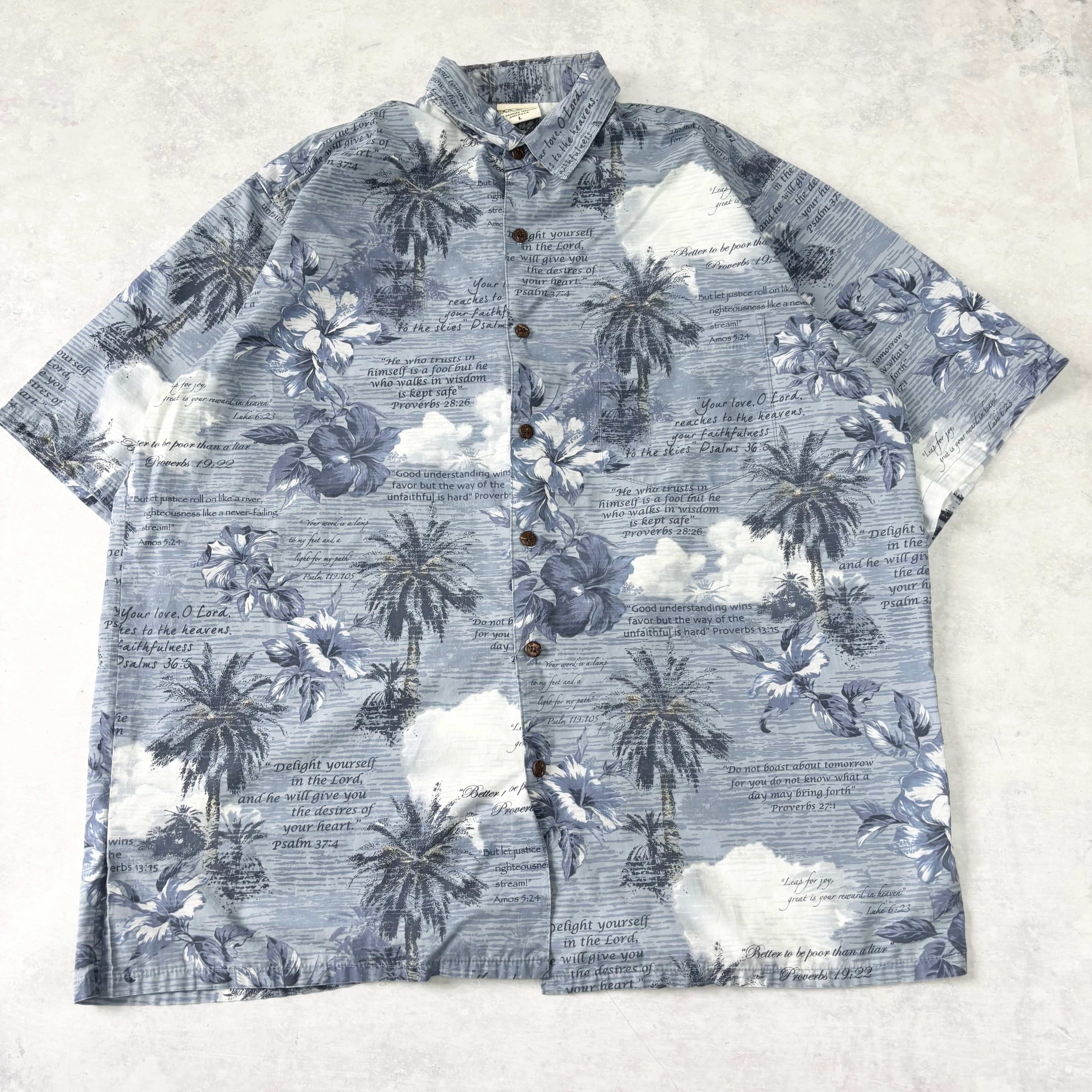Vintage Hawaiian Shirt Mens XL Blue Floral Aloha Short Sleeve Go Barefoot (E)