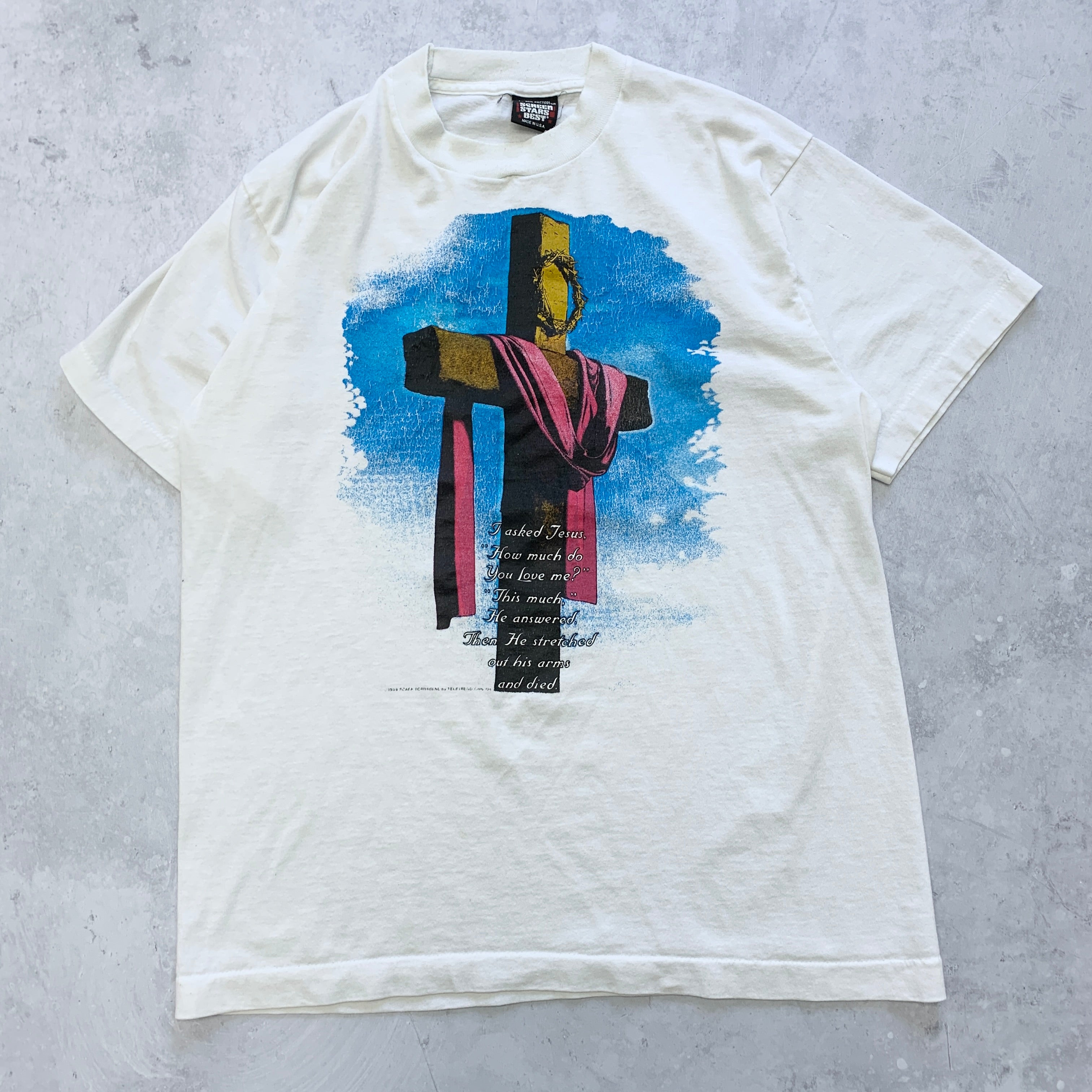 Vintage T Shirt Mens Medium White Single Stitch Graphic Print 90s Jesus Religion