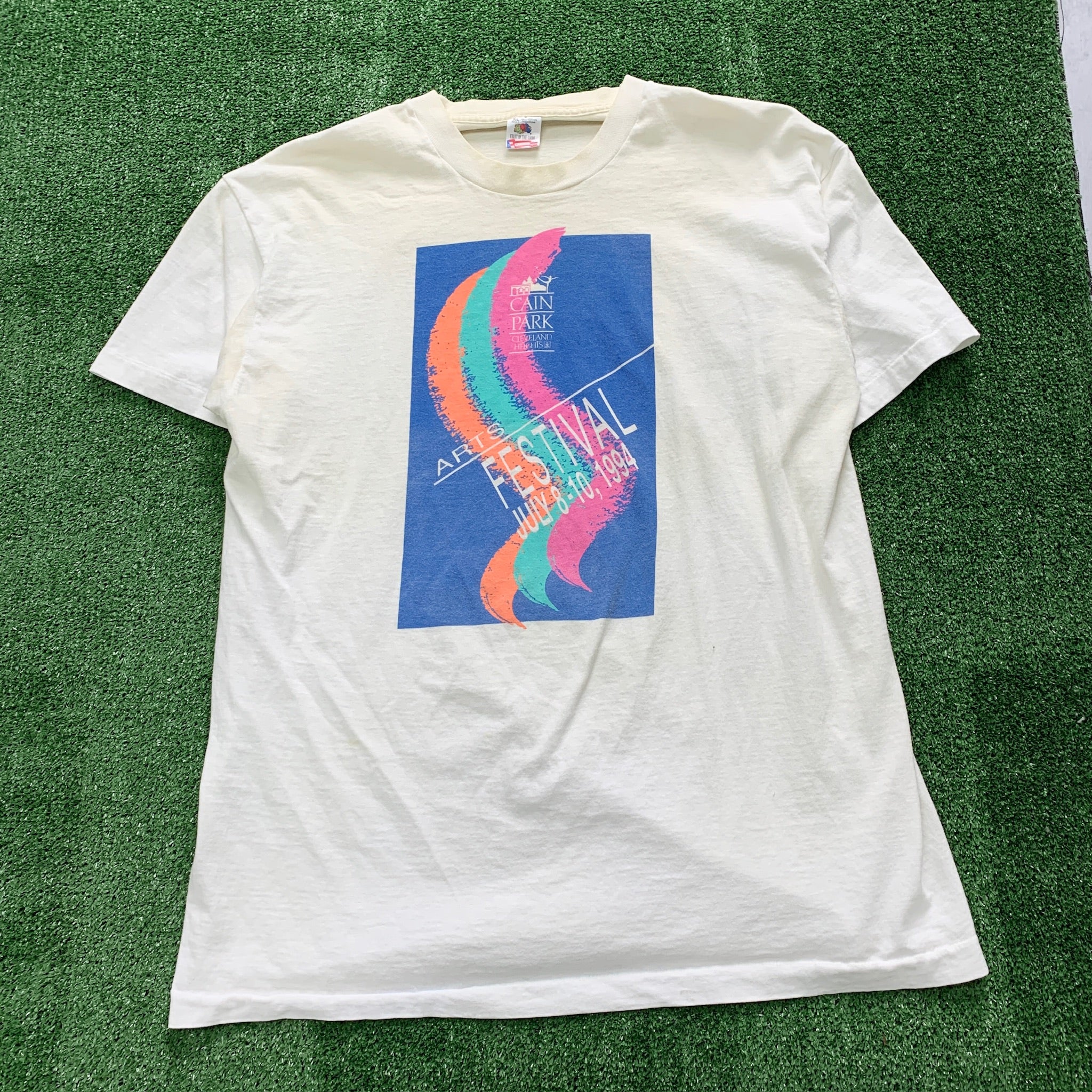 Vintage T Shirt Mens XL White Single Stitch Graphic Print 90s USA Art FOTL