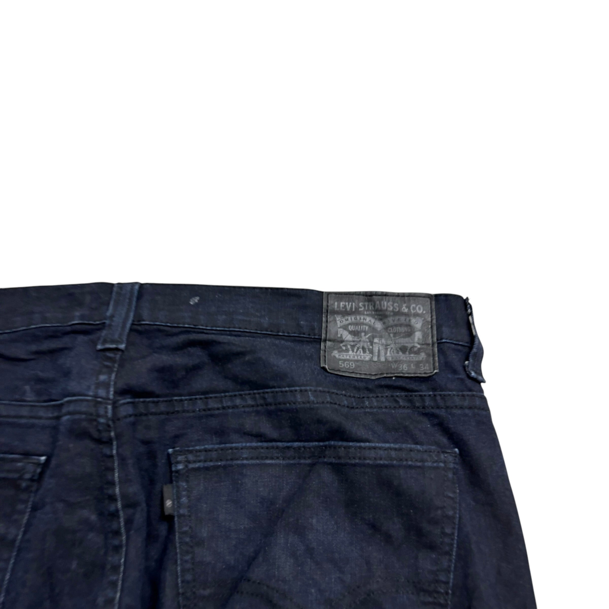 Levis 569 Jeans W36 L34 Mens Navy Blue Relaxed Straight Fit Stretch Denim