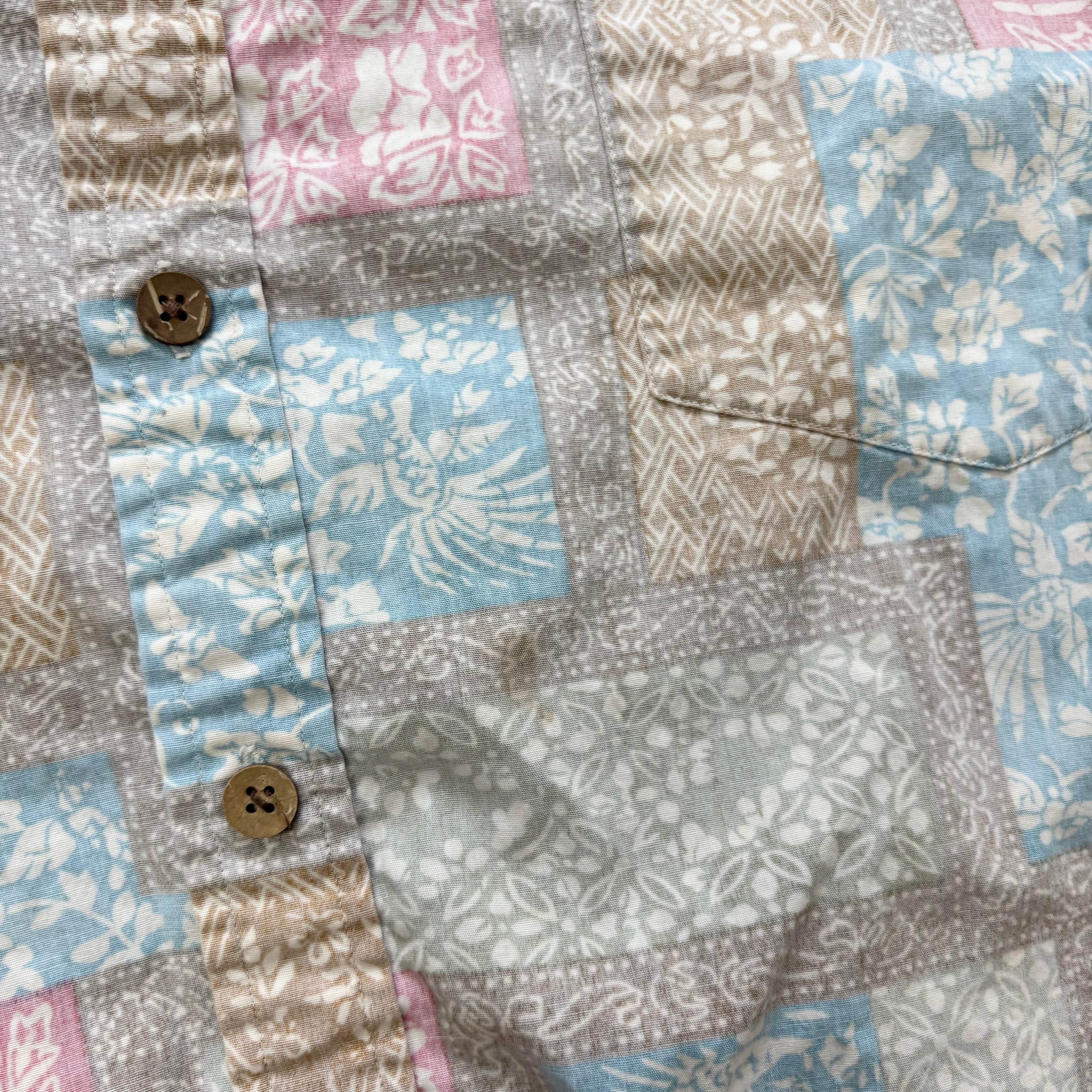 Vintage Hawaiian Shirt Mens XL Pink Floral Aloha Short Sleeve Cotton