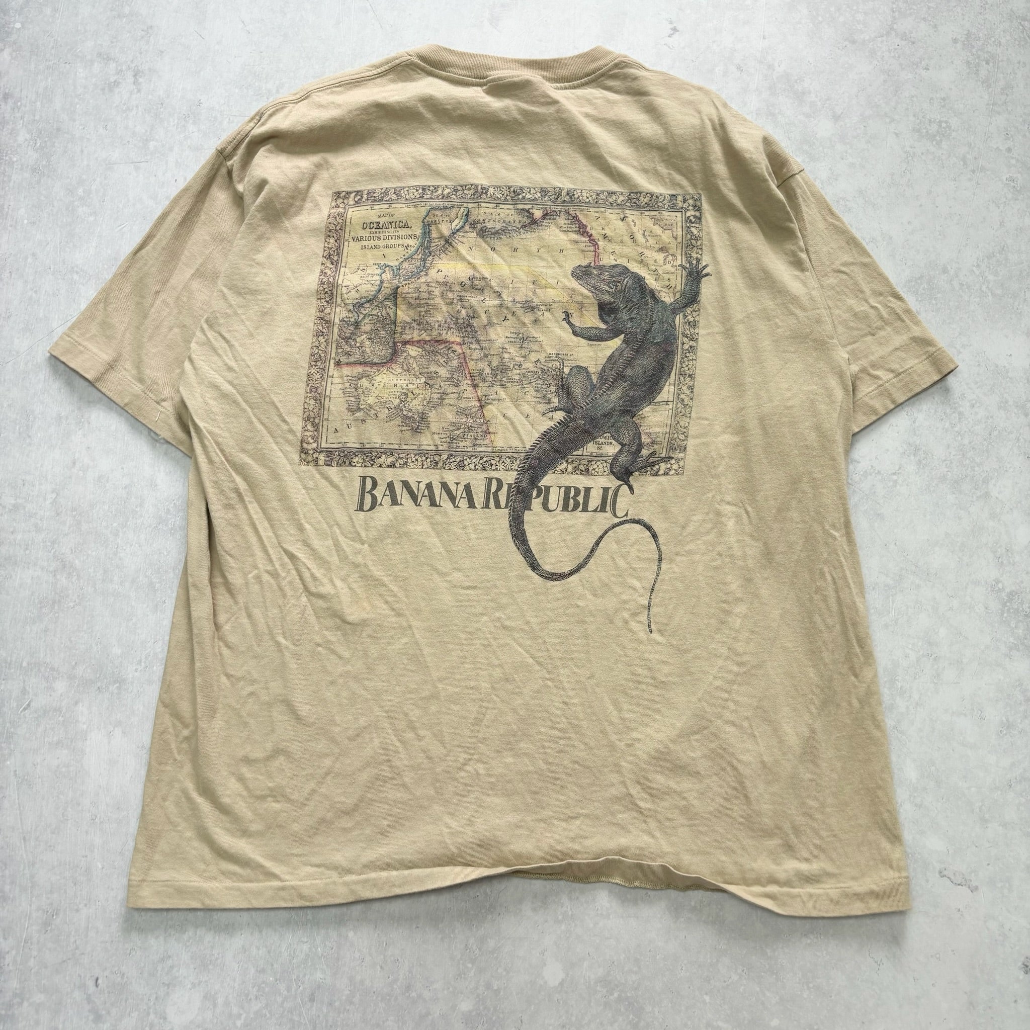 Vintage T Shirt Mens Large Tan Beige Single Stitch Graphic Print 90s