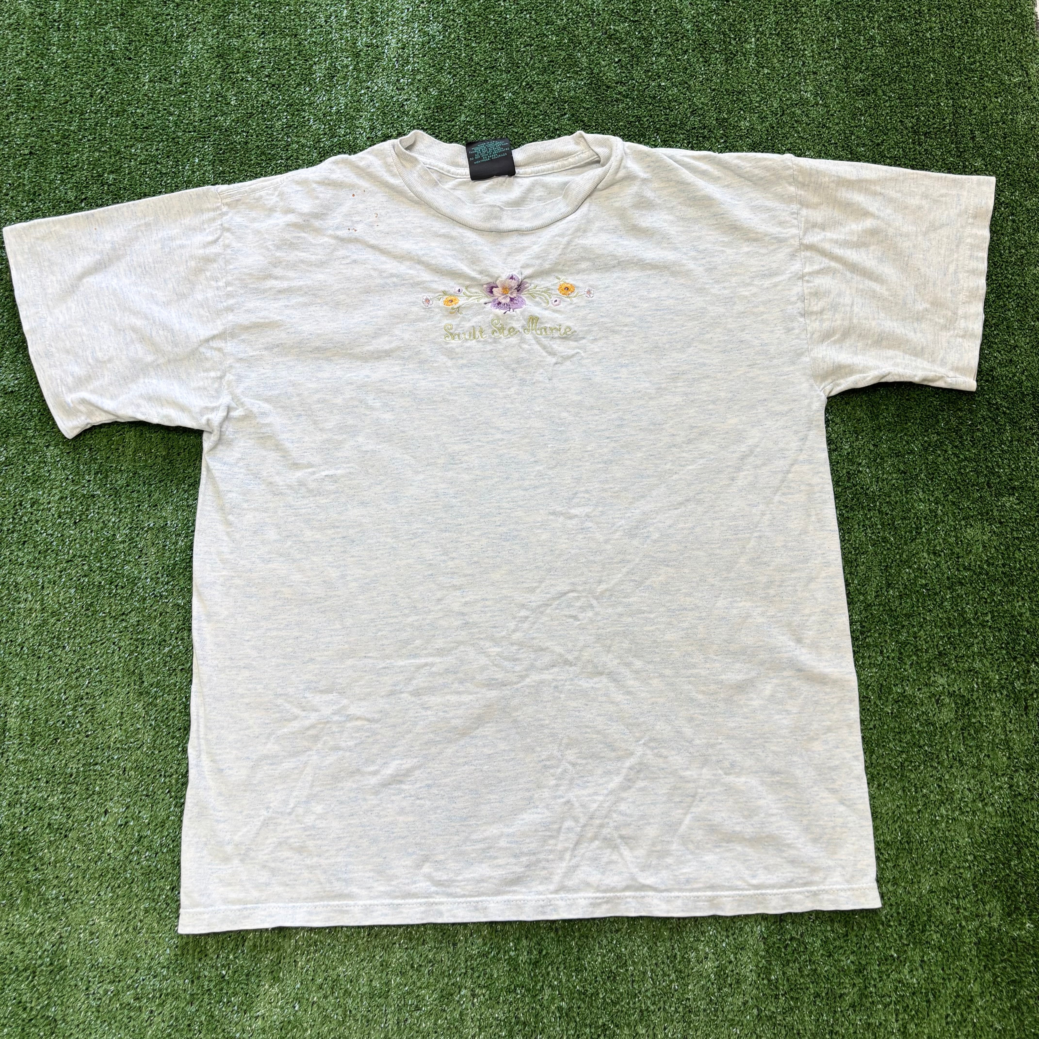 Vintage T Shirt Mens Medium Grey Single Stitch Graphic Print 90s (F)