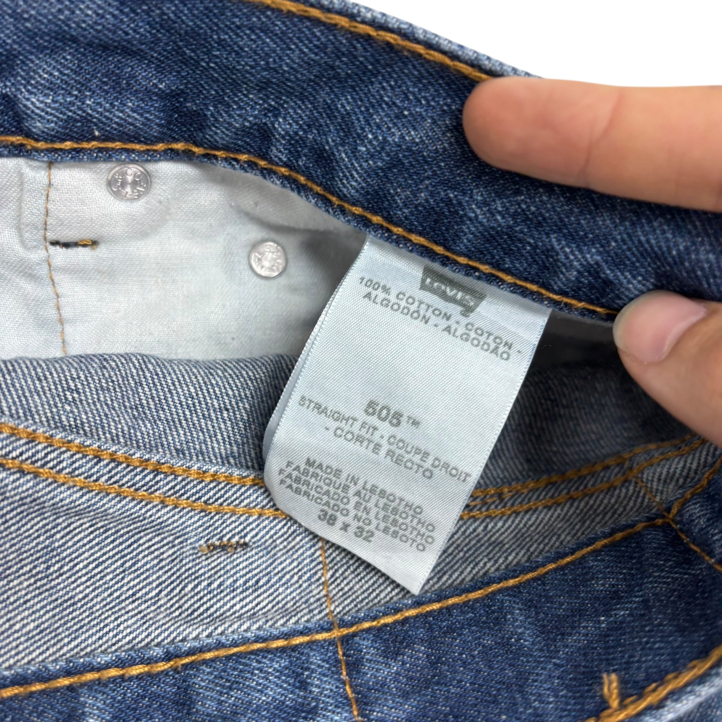 Levis 505 Jeans W38 L32 Mens Mid Blue Regular Straight Fit Vintage Denim (E)