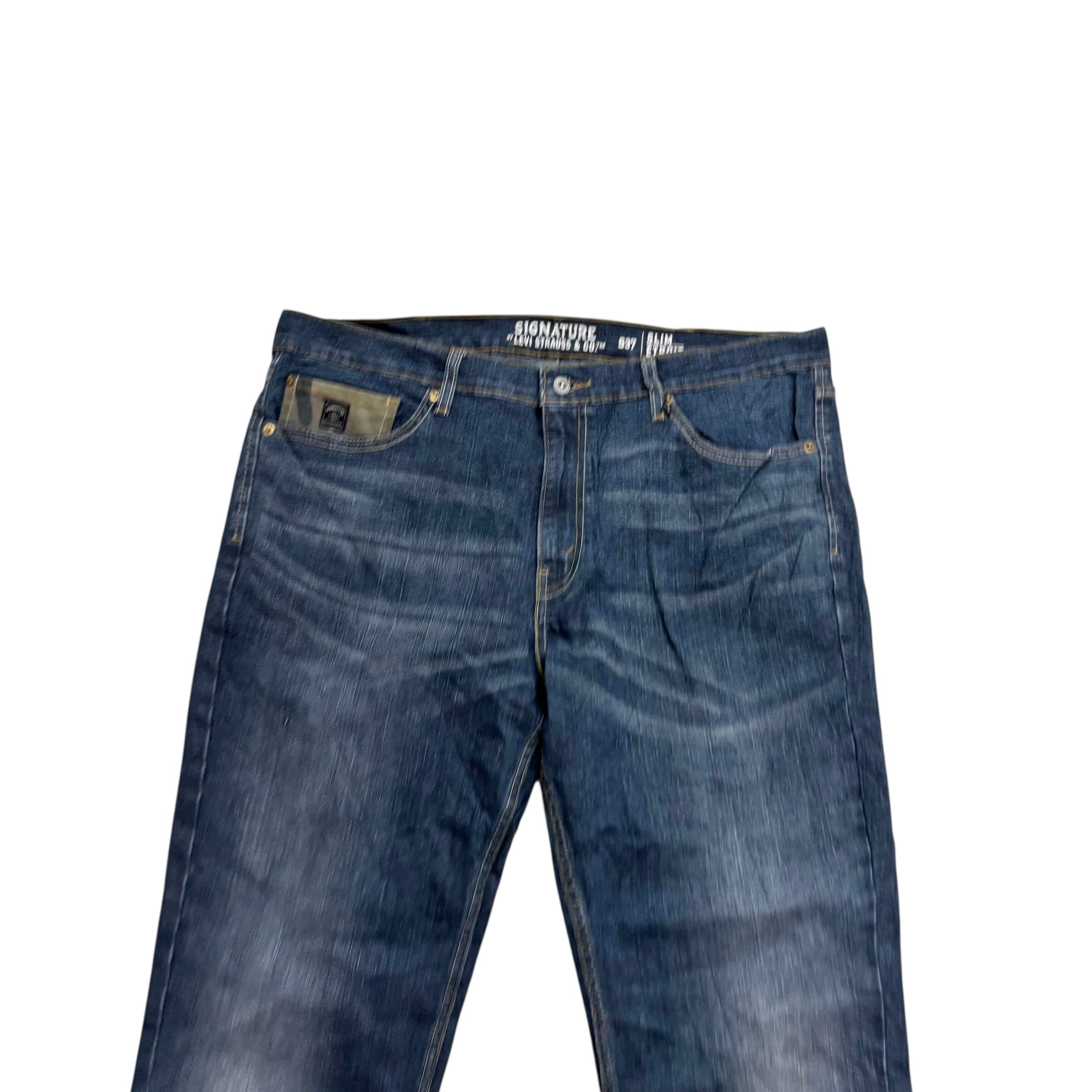Levis Signature Jeans W38 L32 Mens Dark Blue Slim Straight Fit Stretch (E)