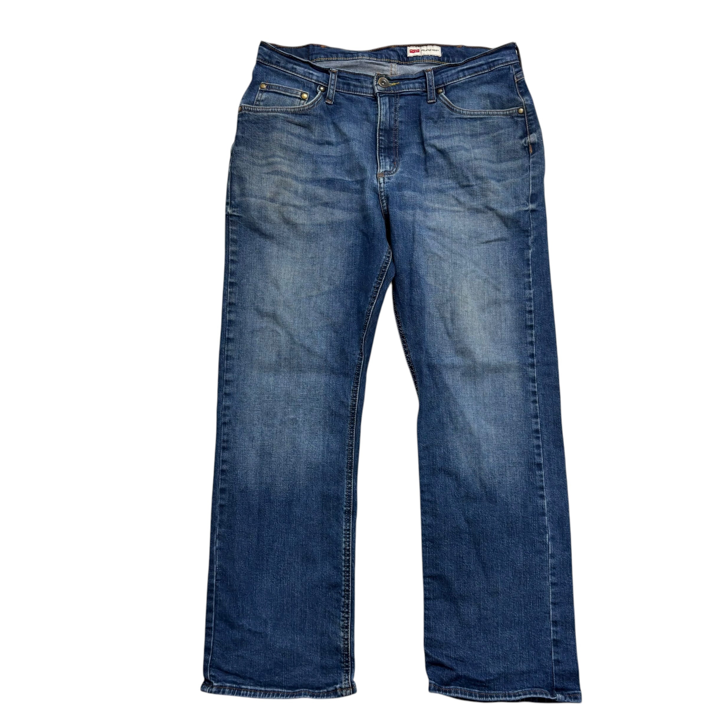 Wrangler Jeans W34 L30 Mens Mid Blue Relaxed Bootcut Fit Stretch