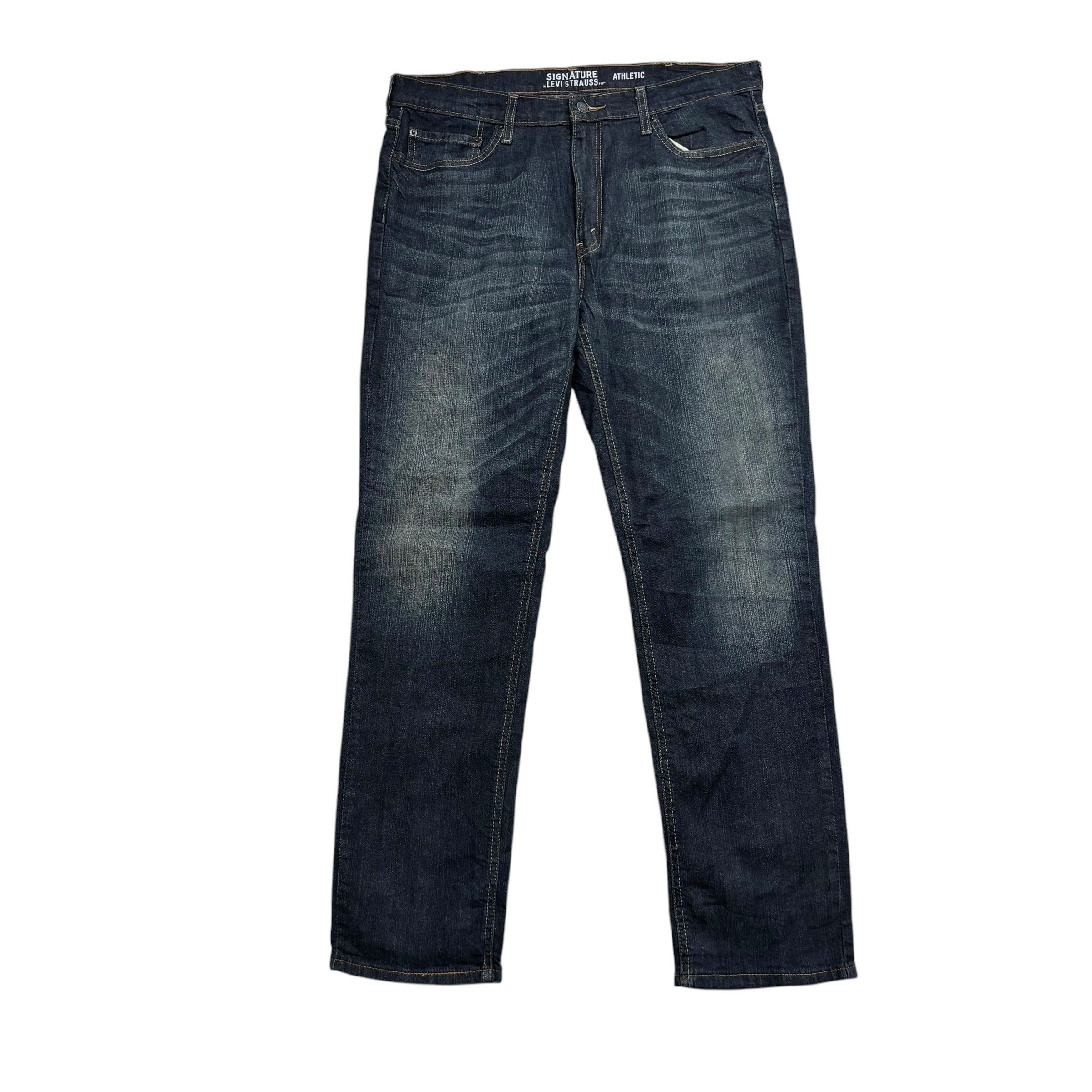Levis Signature Jeans W38 L34 Mens Dark Blue Athletic Tapered Stretch Denim (E)