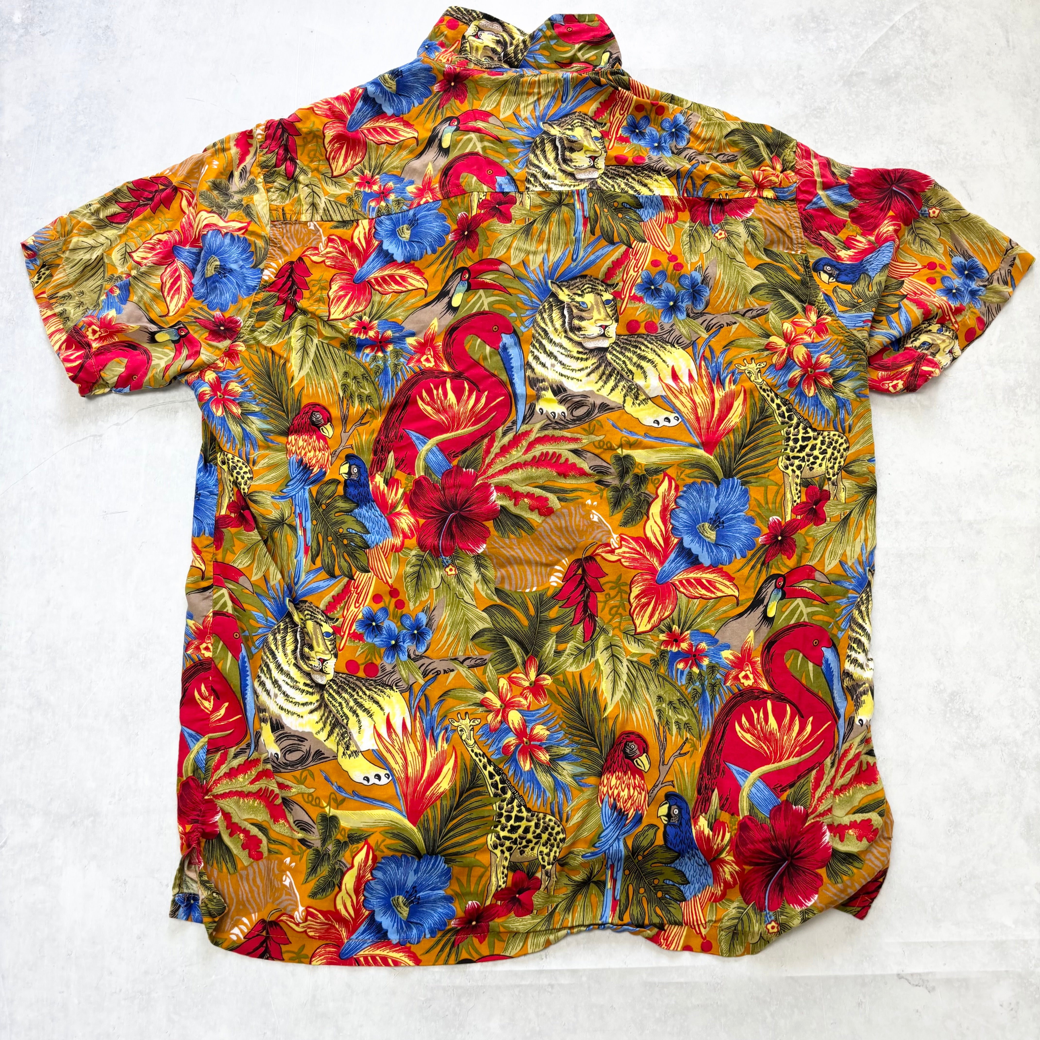 Hawaiian Shirt Mens XL Orange Floral Aloha Short Sleeve Viscose Funky (E)