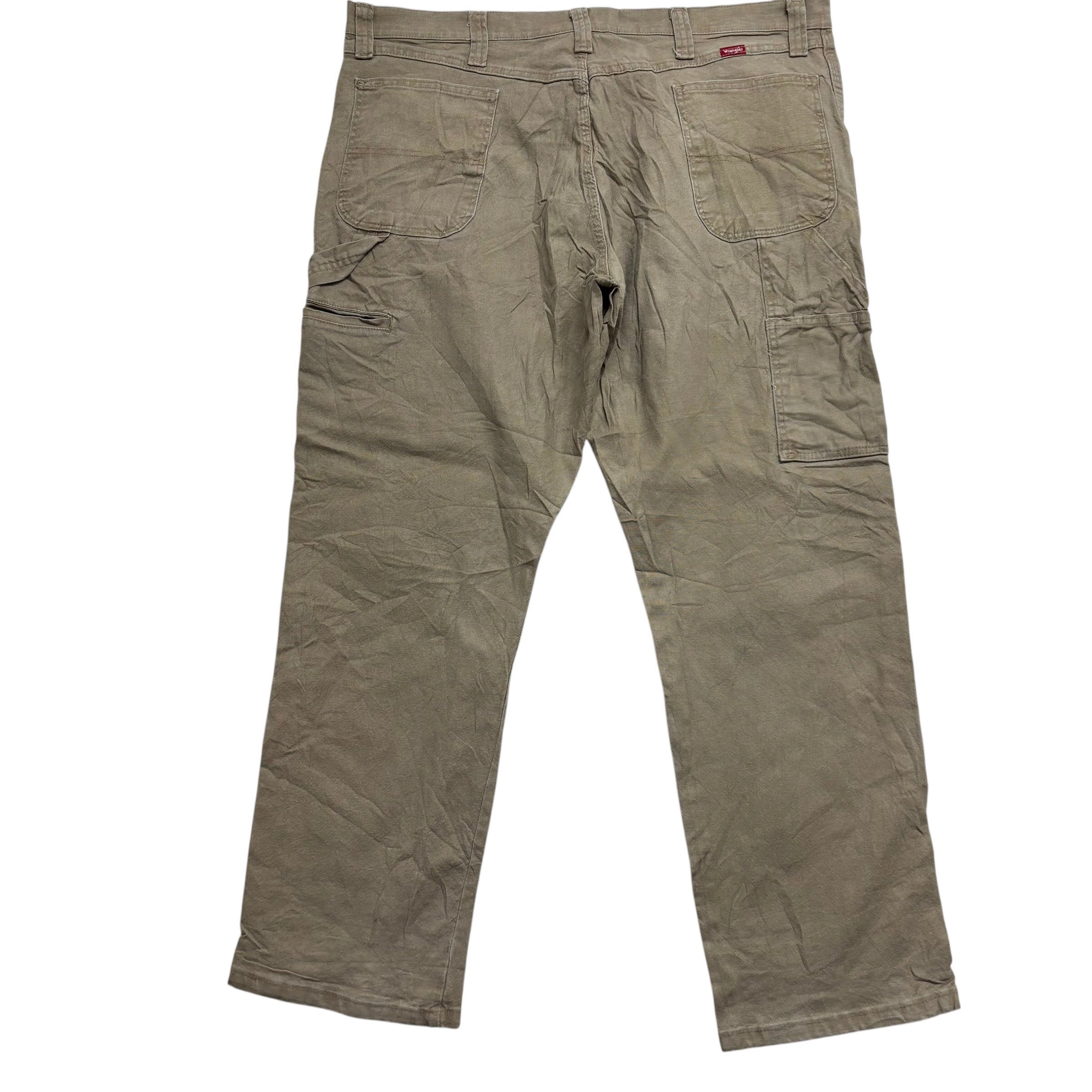 Wrangler Carpenter Pants W42 L32 Mens Beige Relaxed Straight Stretch Trouser (E)