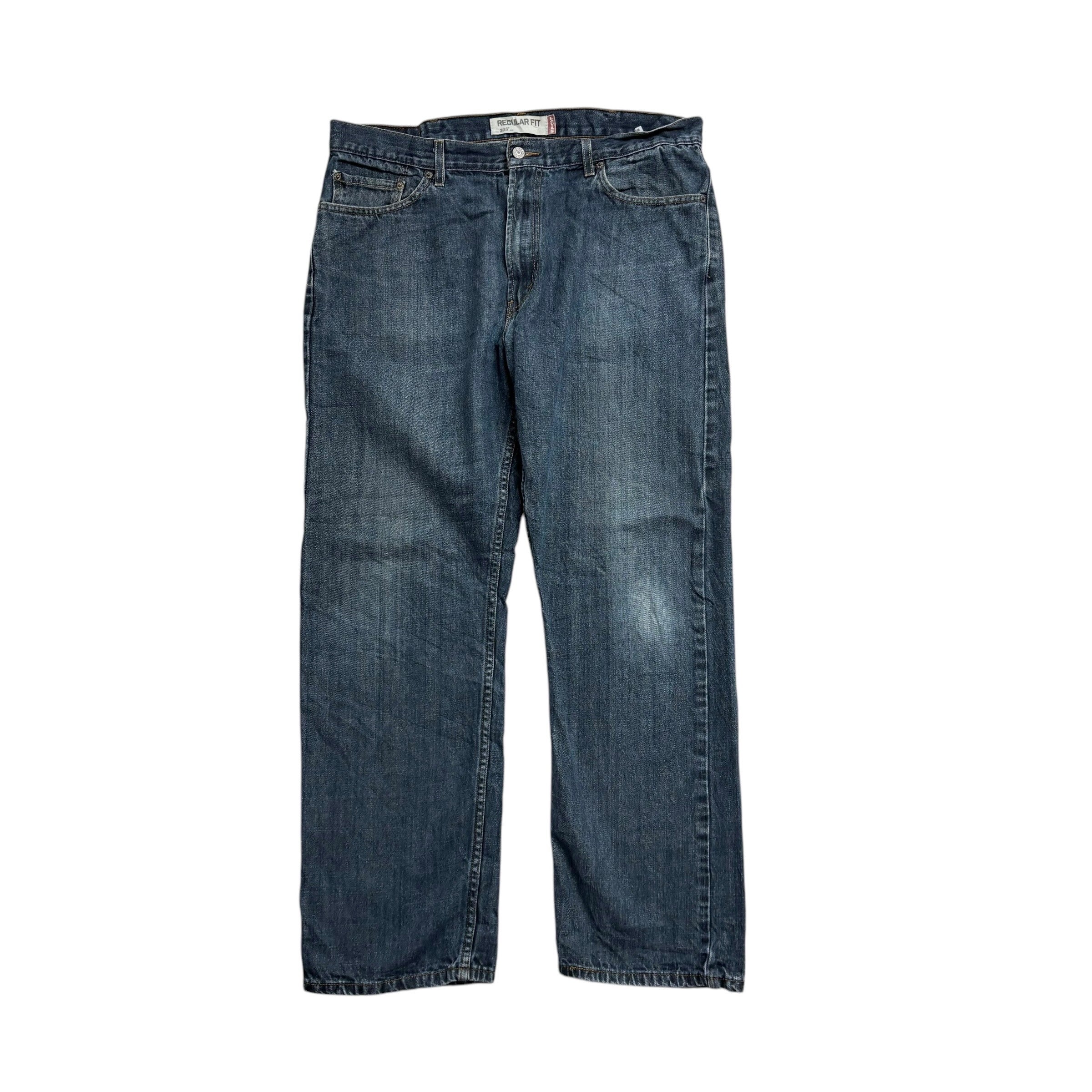 Levis 505 Jeans W38 L32 Mens Dark Blue Regular Straight Fit Vintage Denim (E)