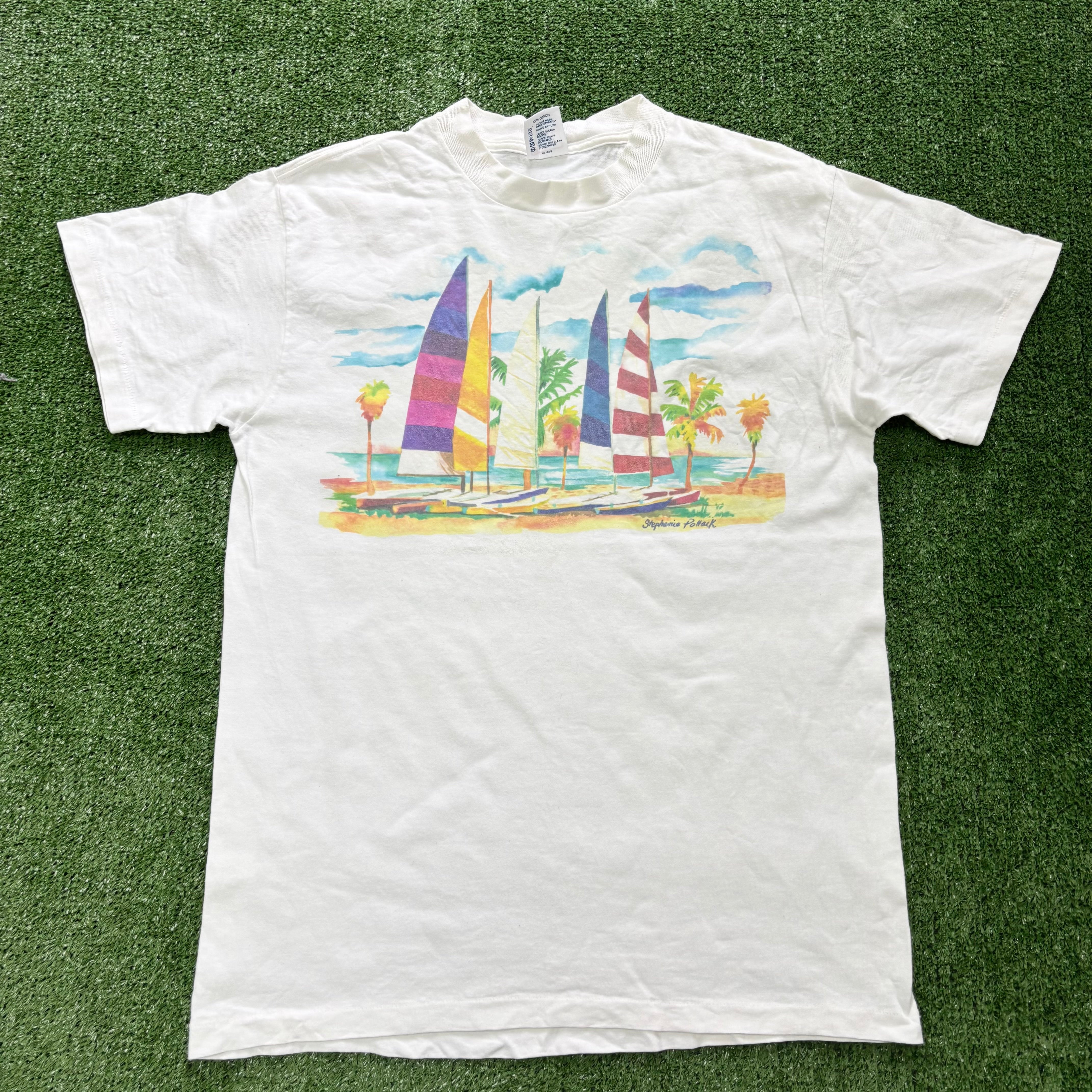 Vintage T Shirt Mens Medium White Single Stitch Graphic Print 90s Tourist (E)
