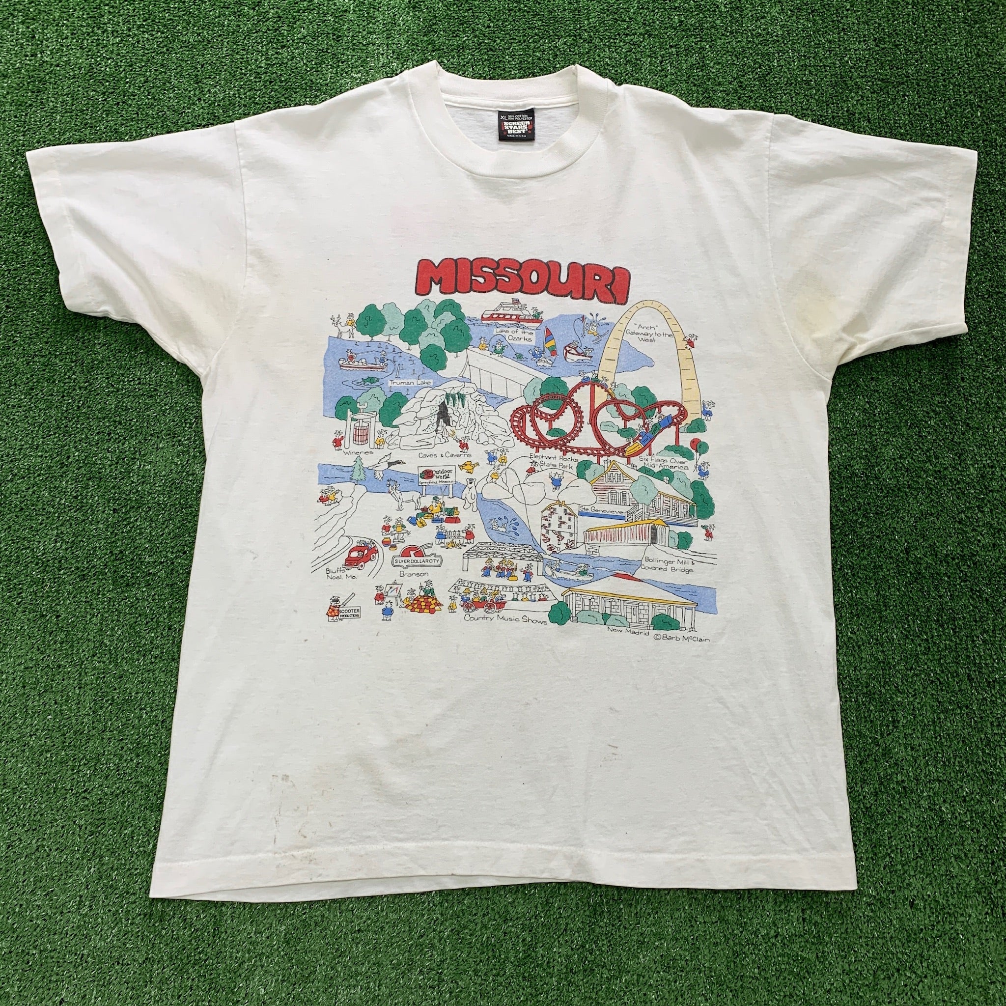 Vintage T Shirt Mens Large White Single Stitch Graphic Print 90s USA Tourist