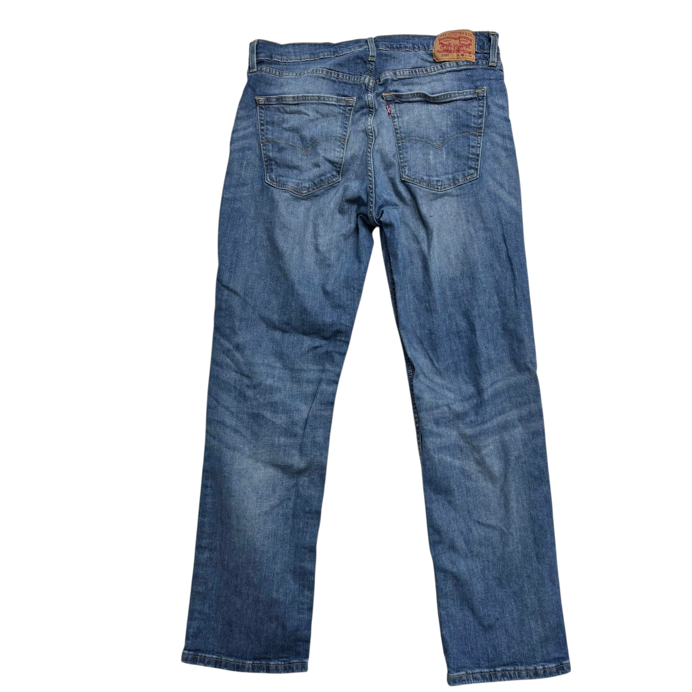 Levis 559 Jeans W36 L32 Mens Mid Blue Regular Straight Fit Stretch Denim (E)