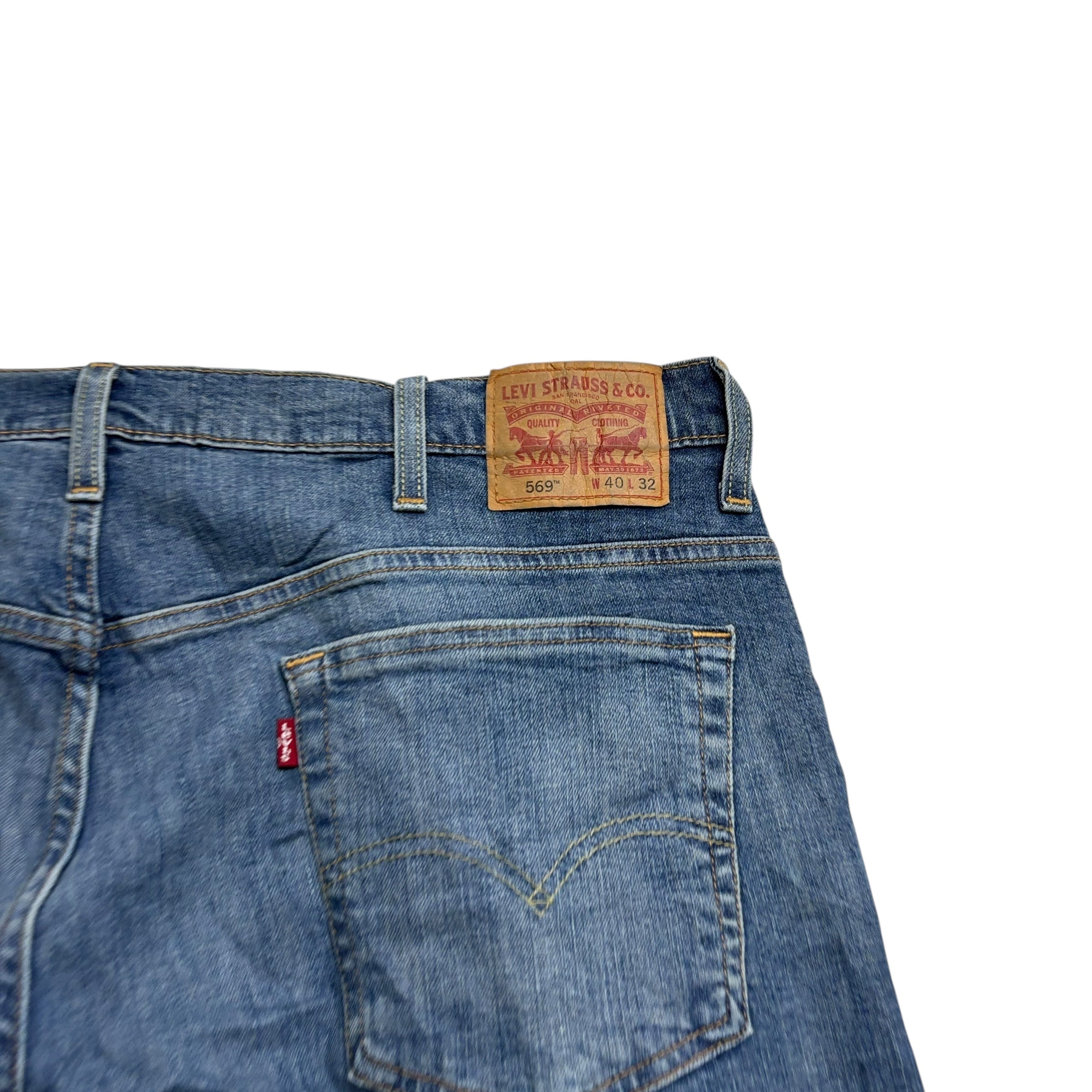 Levis 569 Jeans W42 L30 Mens Mid Blue Baggy Relaxed Straight Fit Stretch Denim