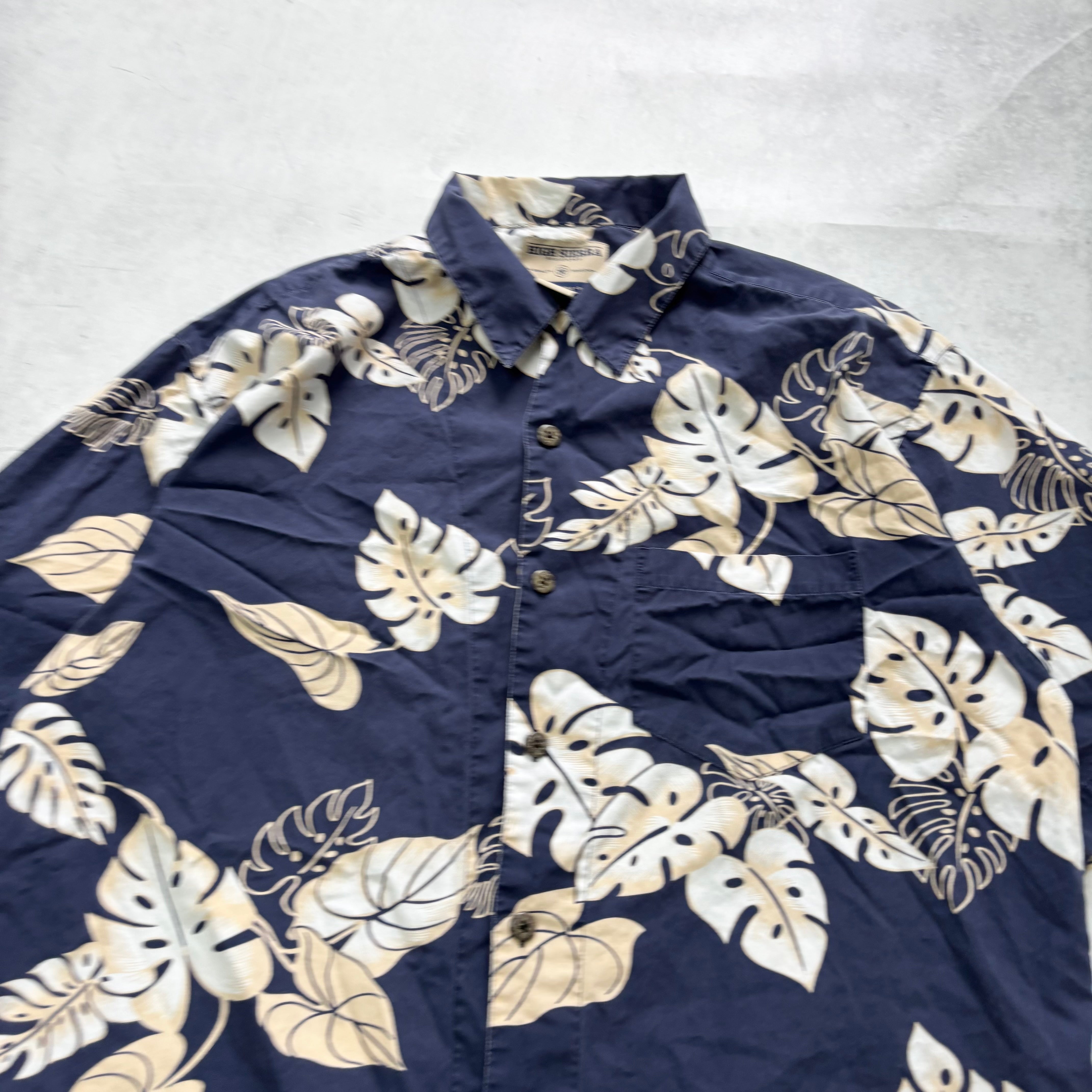 Vintage Hawaiian Shirt Mens Medium Navy Floral Aloha Short Sleeve Cotton (E)