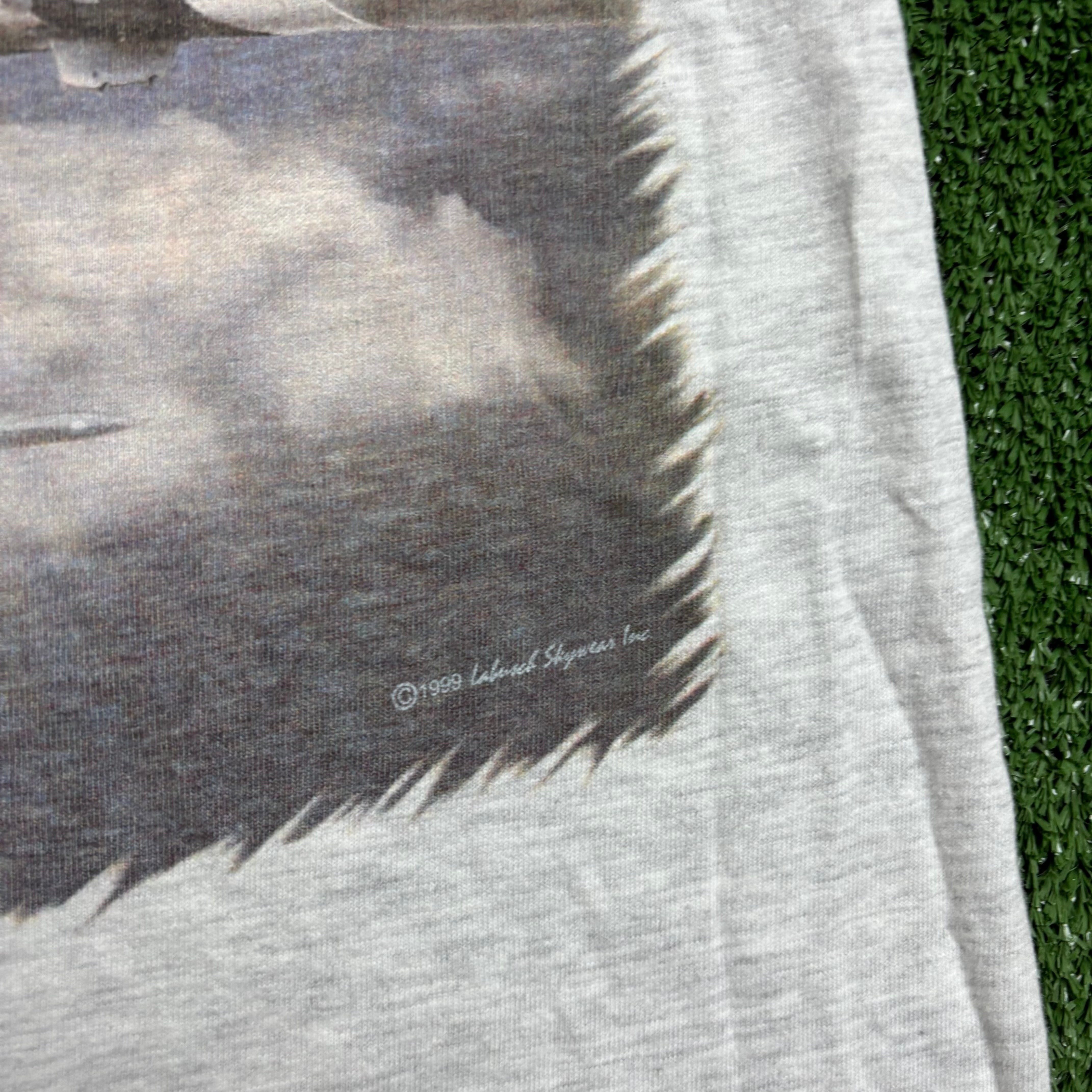 Vintage T Shirt Mens Medium Grey Graphic Print 90s USA Plane Hanes Beefy (E)