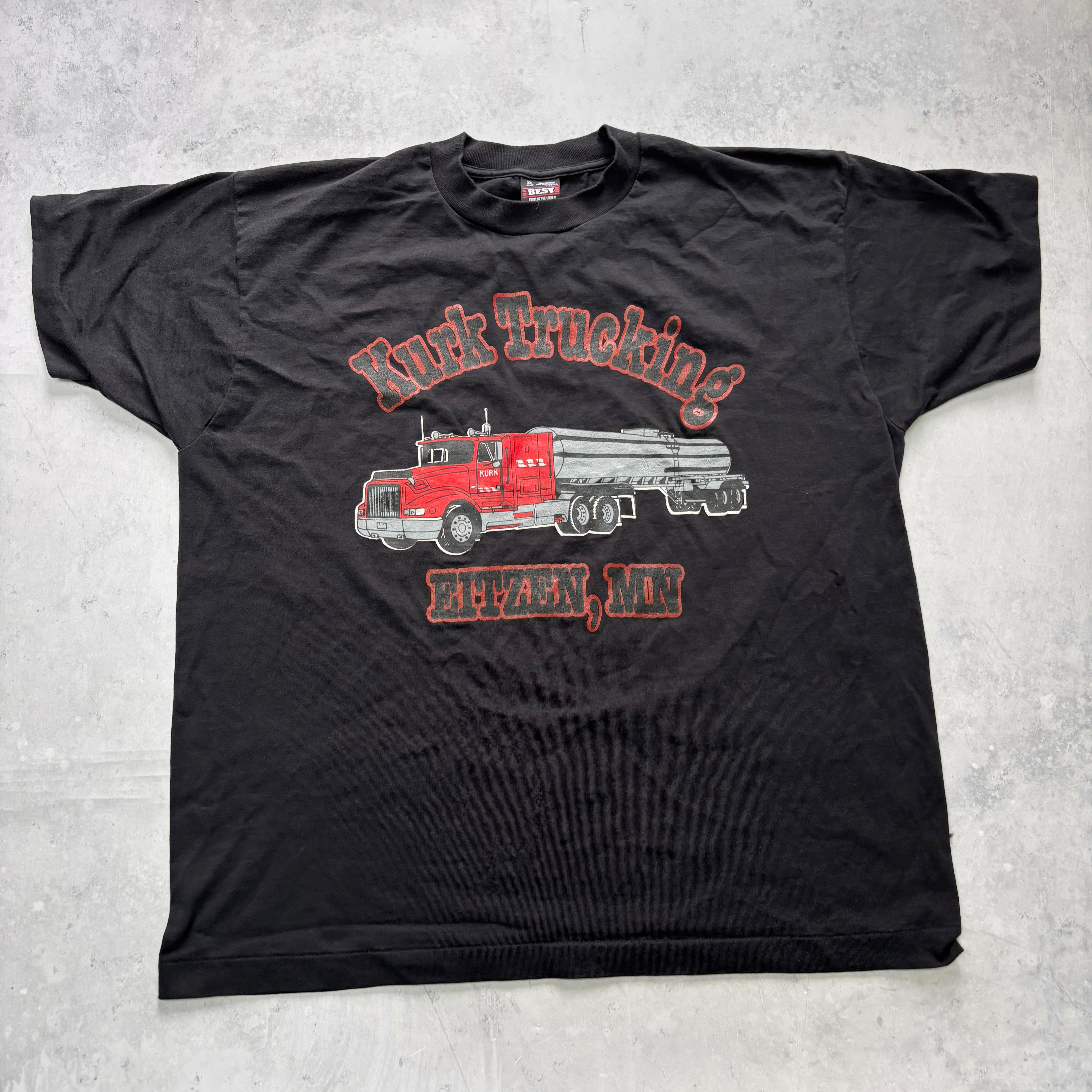 Vintage T Shirt Mens XL Black Single Stitch Graphic Print 90s USA Trucking (E)