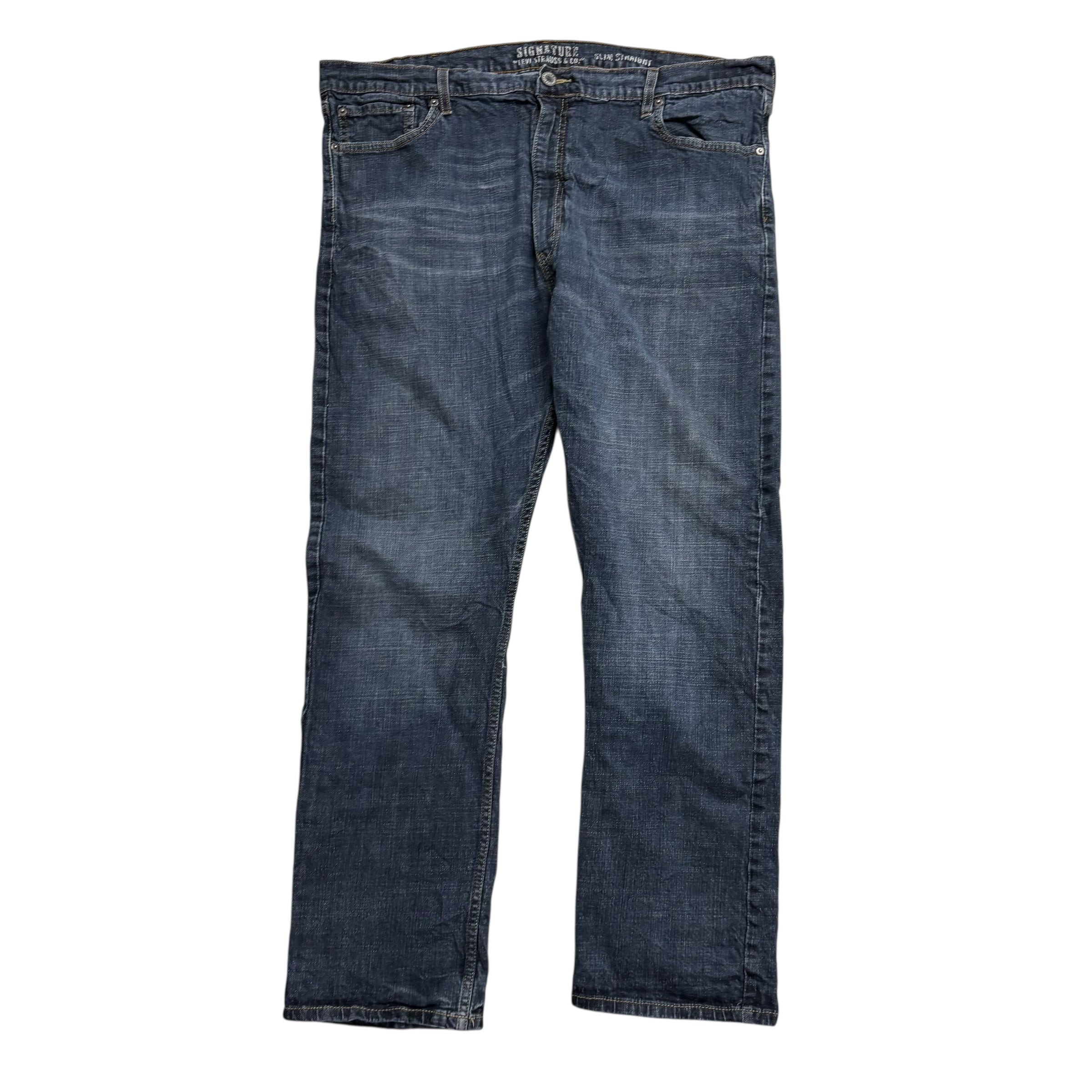 Levis Signature Jeans W42 L32 Mens Dark Blue Slim Straight Fit Stretch Denim