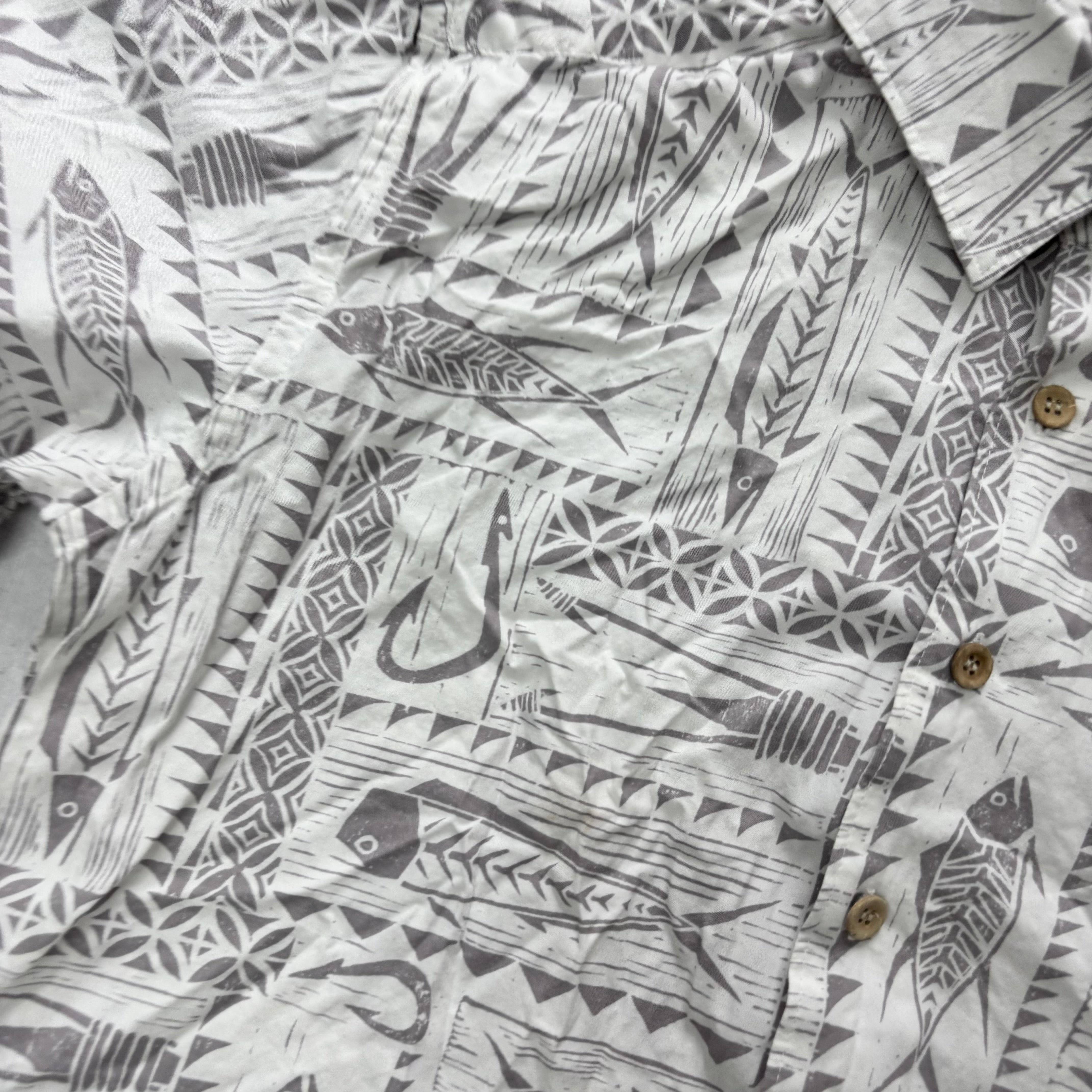 Quiksilver Hawaiian Shirt Mens Small White Aloha Short Sleeve Cotton (E)