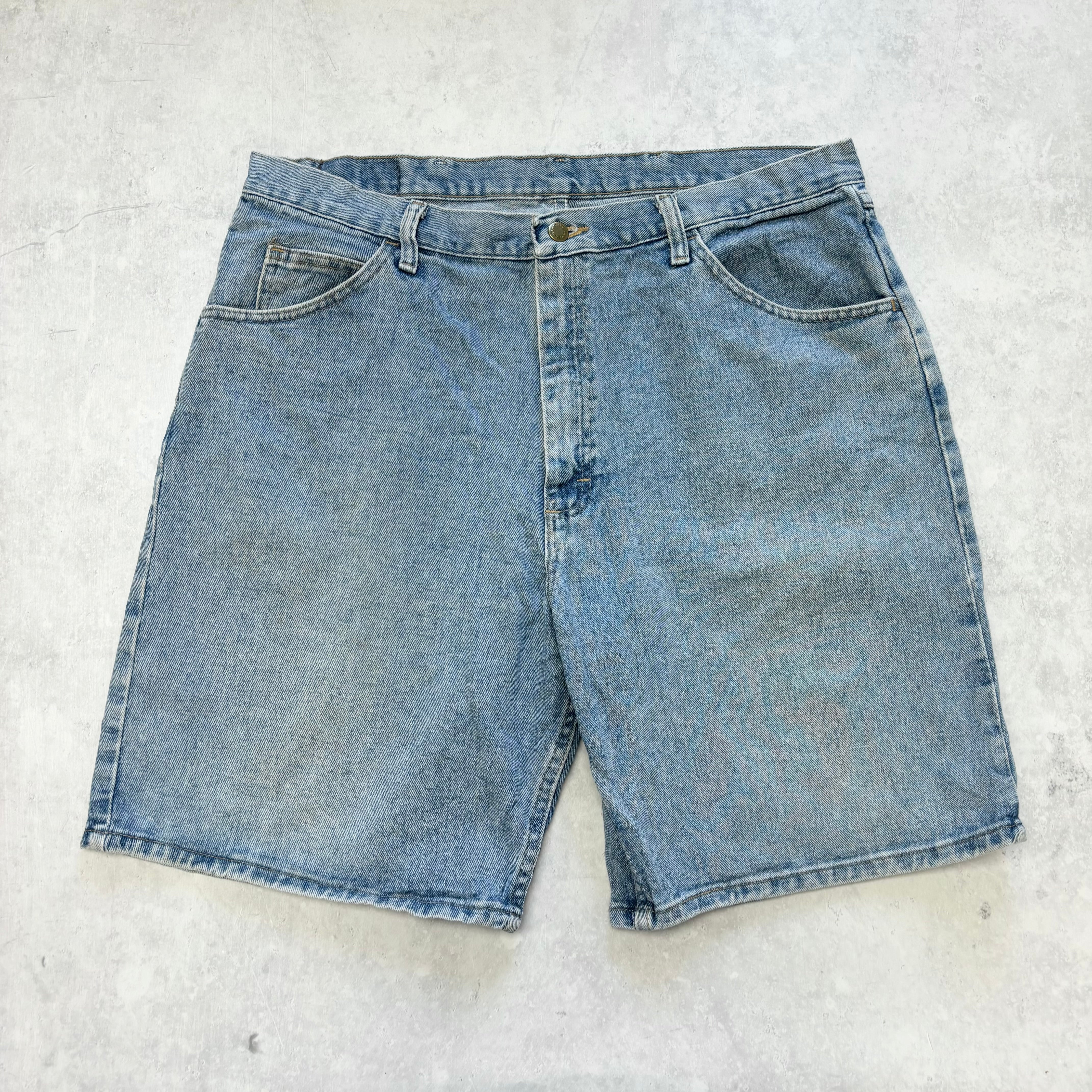 Vintage Wrangler Jorts W38 Mens Denim Shorts Light Blue Baggy Relaxed Fit