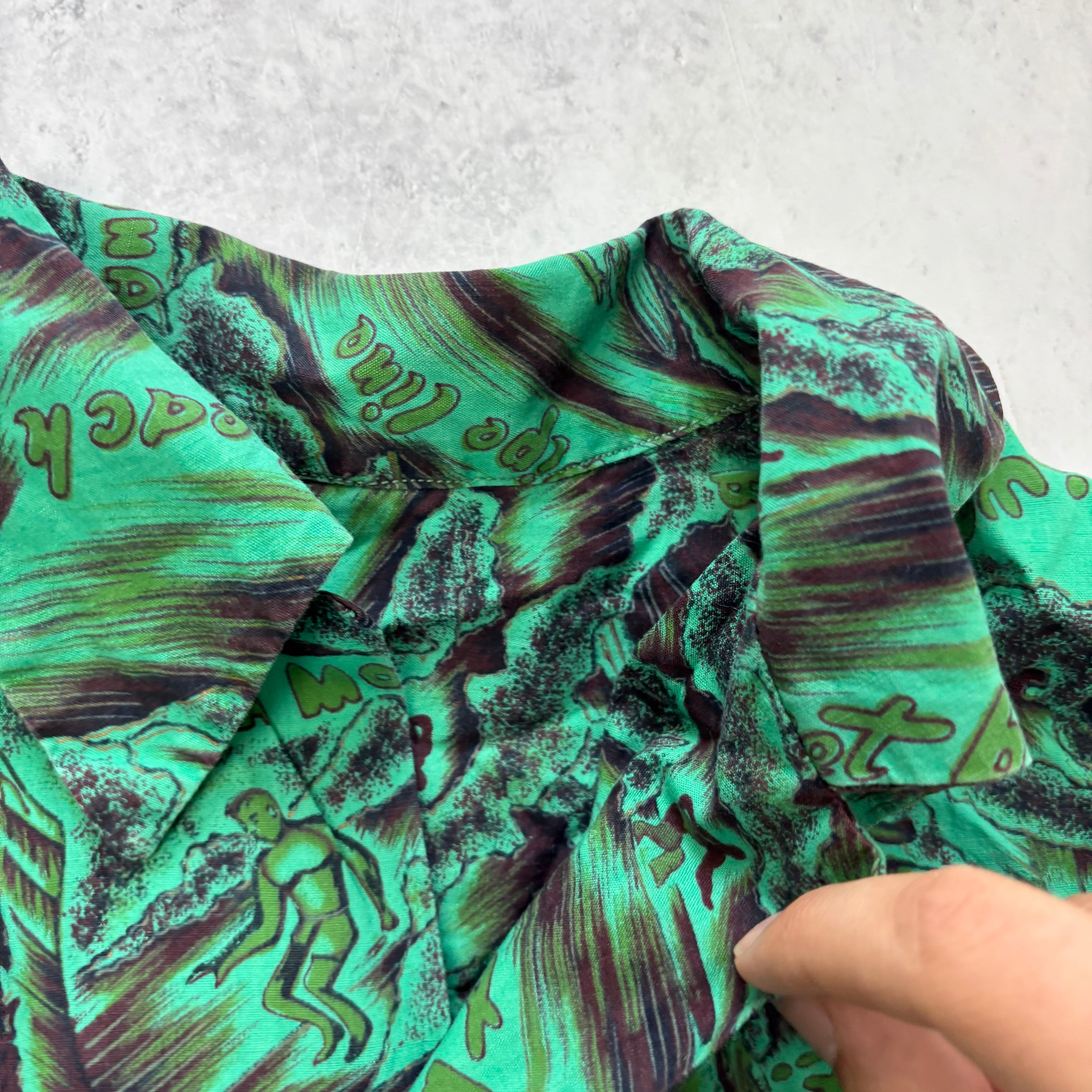 Vintage Hawaiian Shirt Mens Medium Green Floral Aloha Short Sleeve (E)