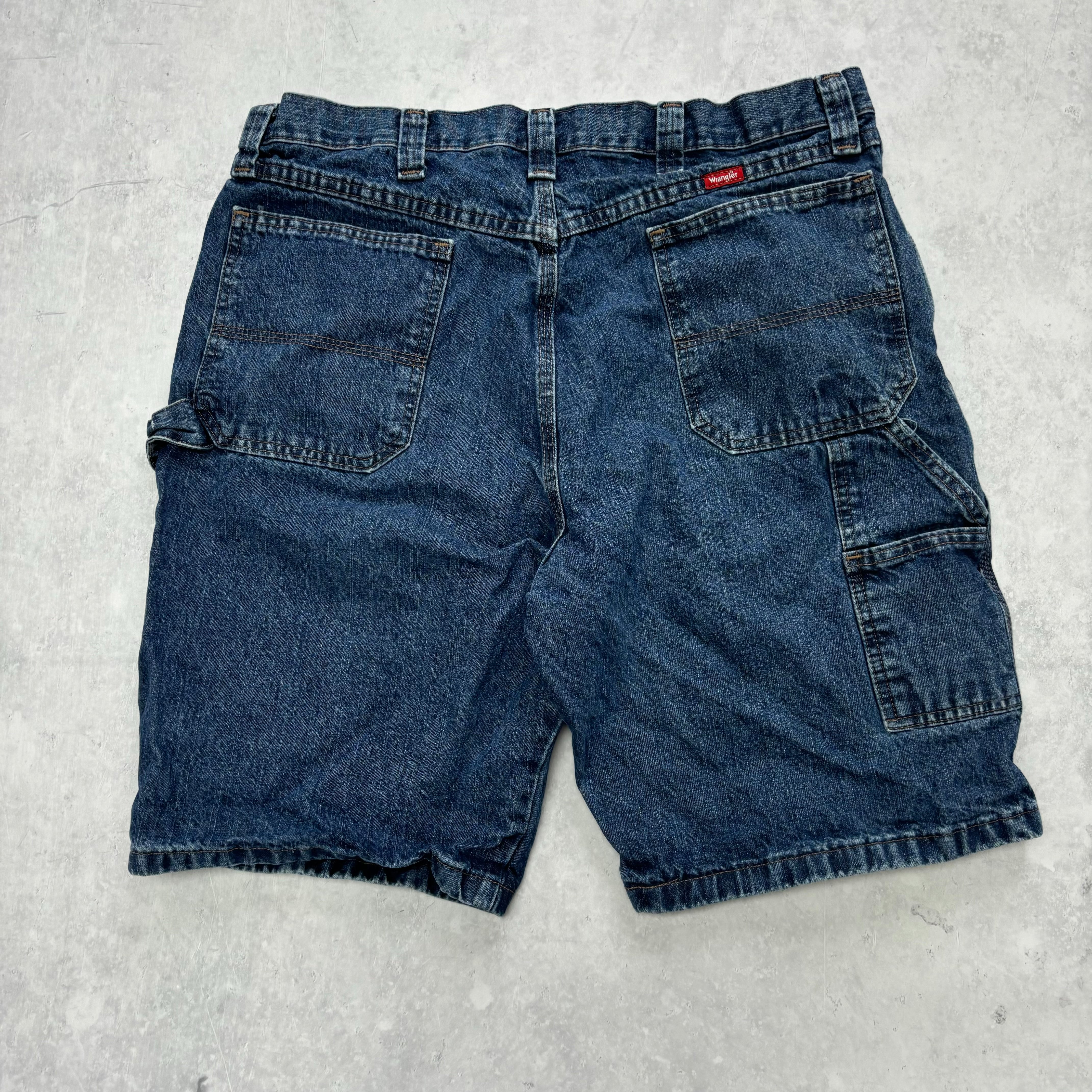 Vintage Wrangler Jorts W36 Mens Denim Shorts Mid Blue Baggy Relaxed Carpenter