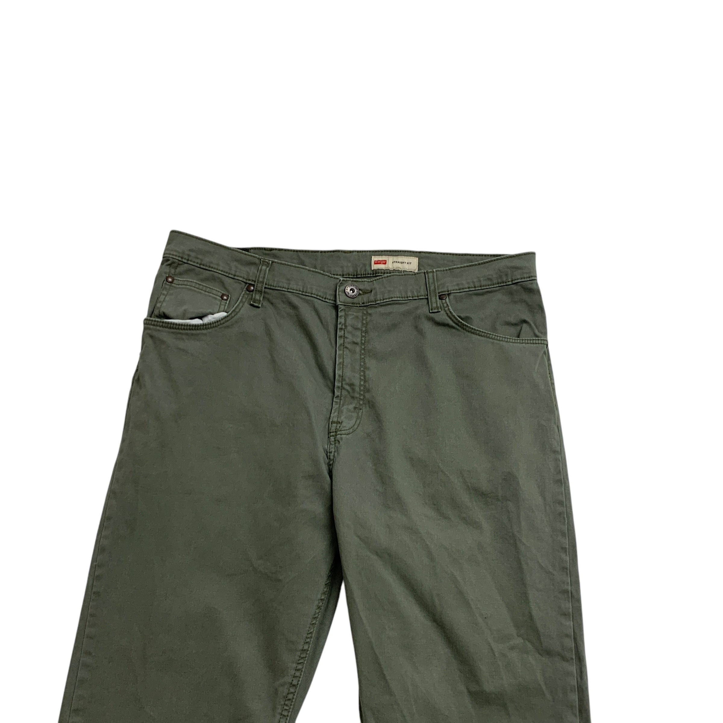 Wrangler Trousers W38 L30 Mens Green Olive Straight Fit Stretch Cotton Pants