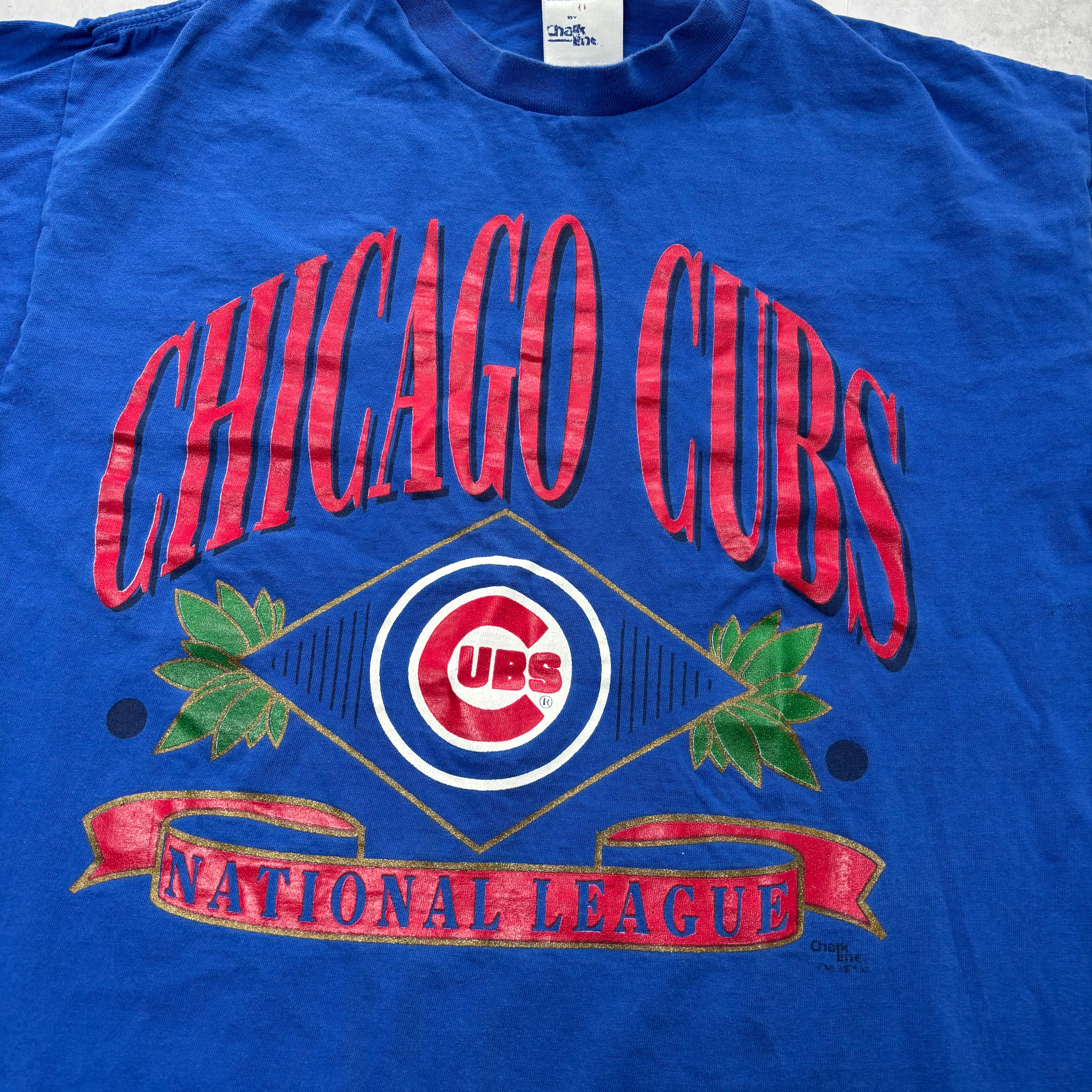 Vintage T Shirt Mens XL Blue Single Stitch Graphic Print 90s Chicago Cubs MLB (E)