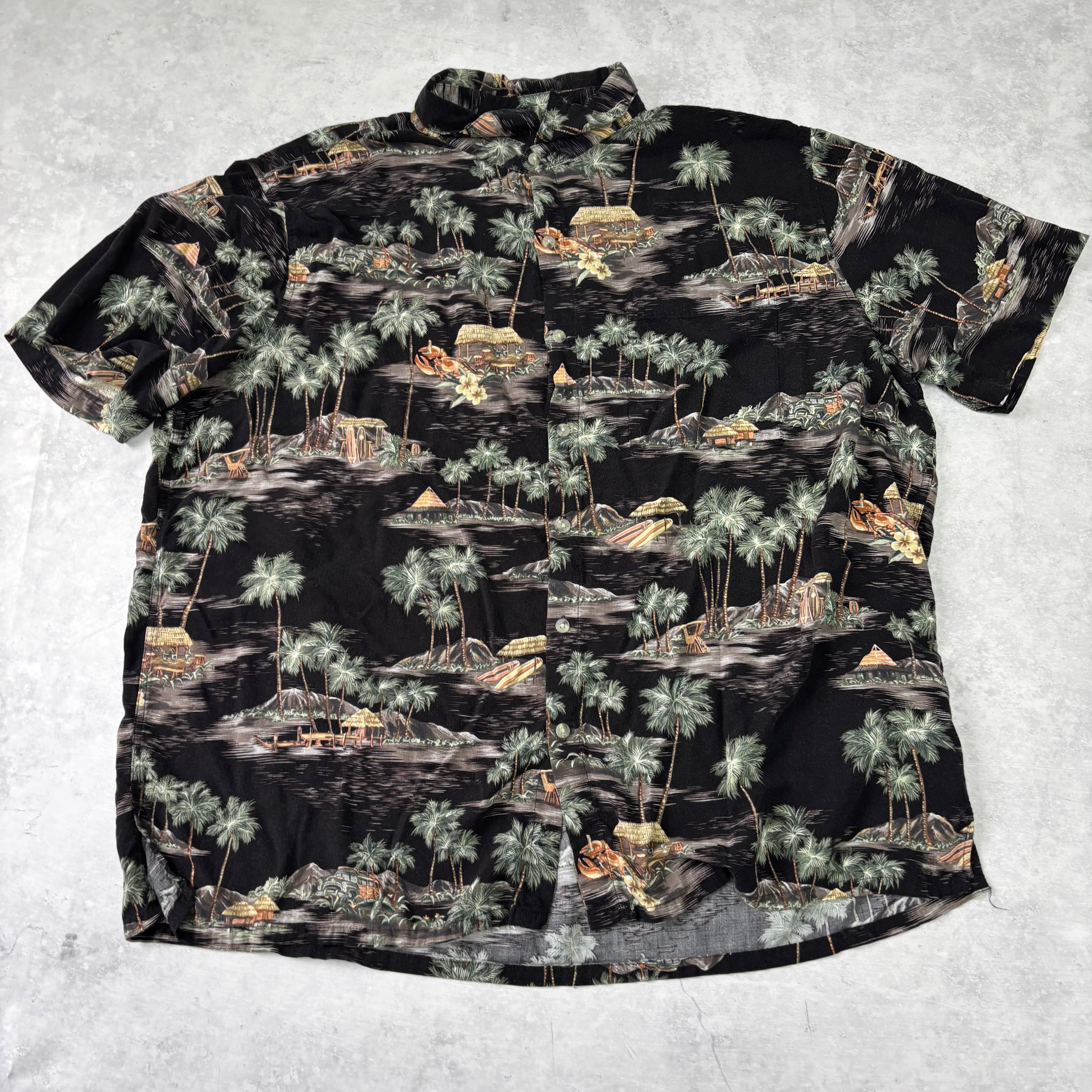 Vintage Hawaiian Shirt Mens XXL Black Floral Aloha Short Sleeve Rayon (E)