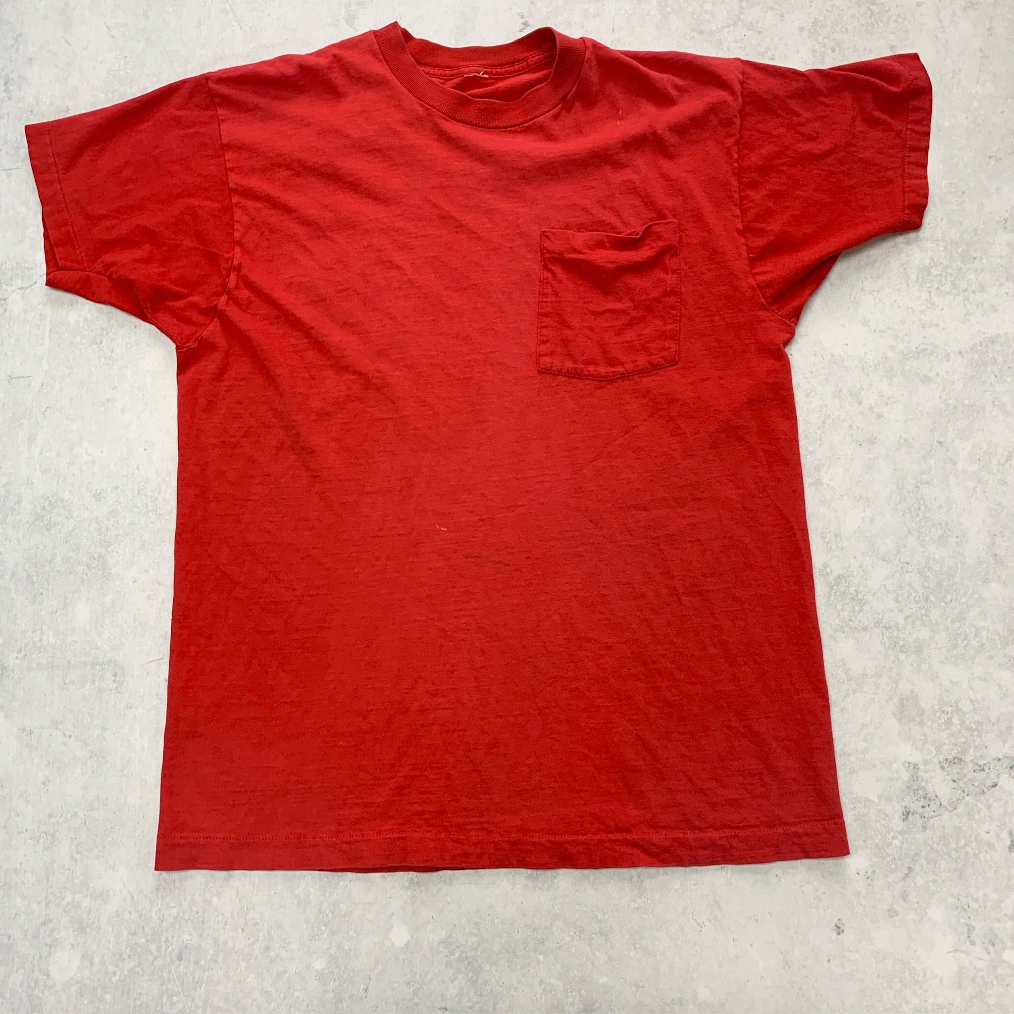 Vintage T Shirt Mens Large Red Single Stitch 90s Blank Plain Pocket Tee