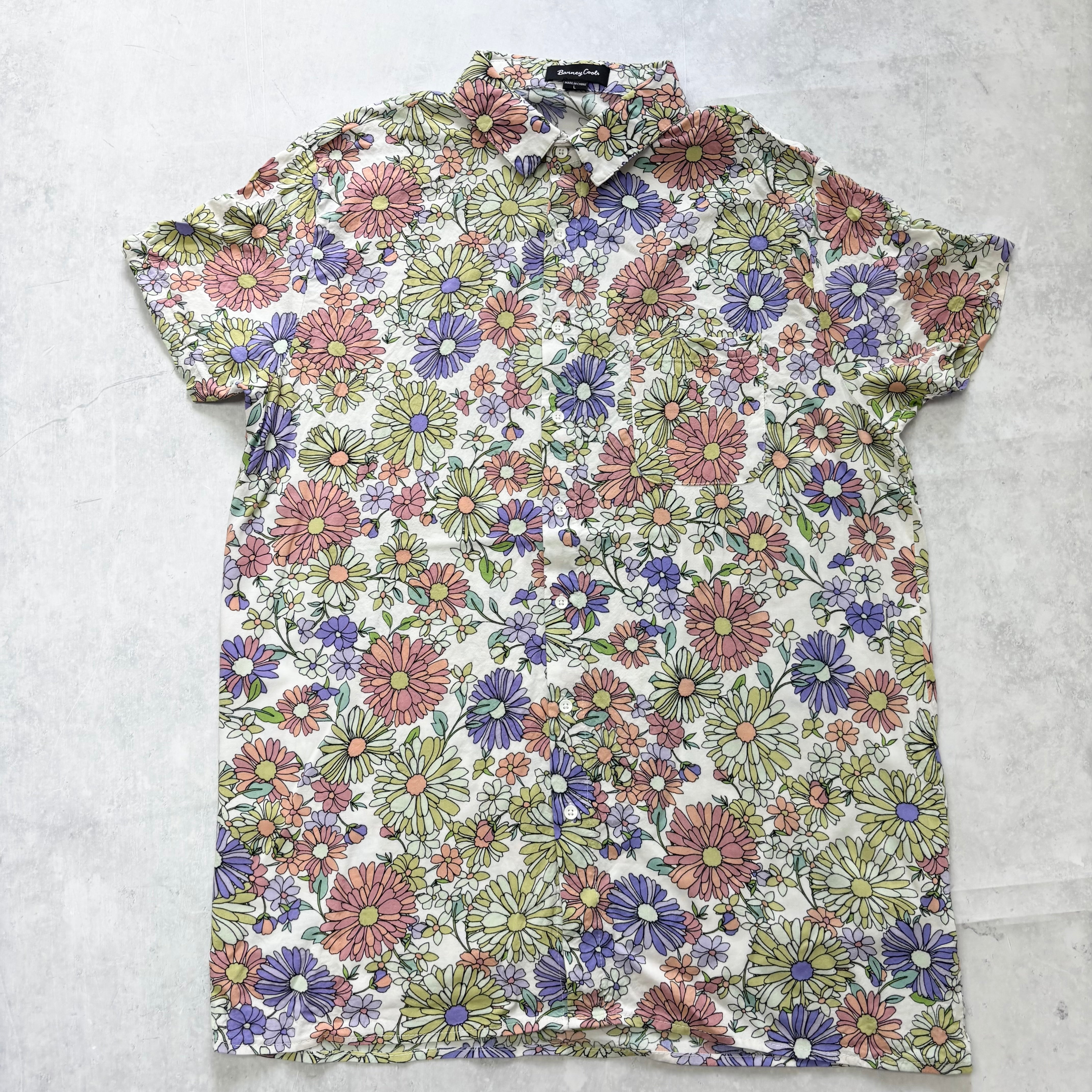 Hawaiian Shirt Mens Large Multi Floral Aloha Short Sleeve Rayon Slim Fit (E)